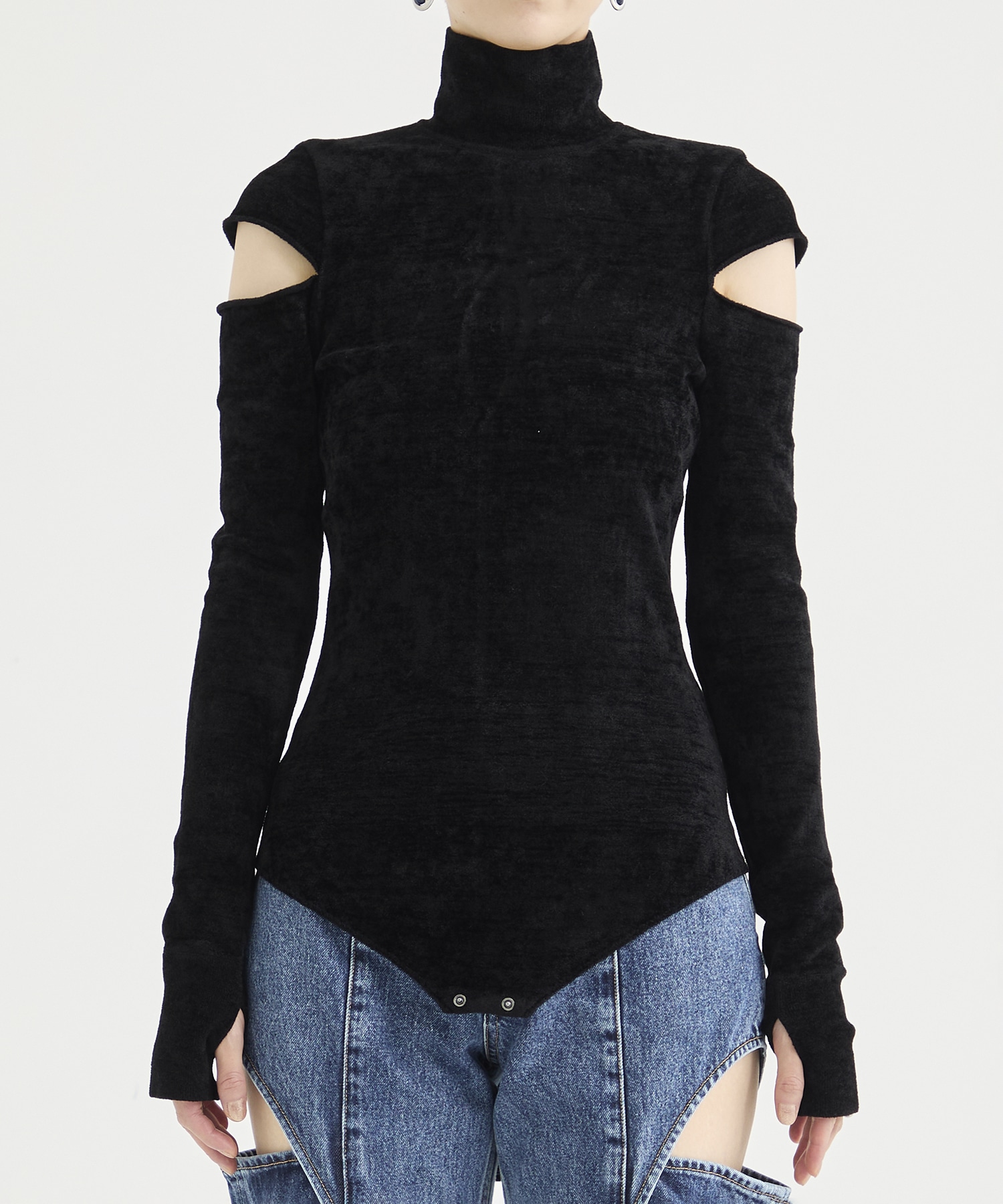 VELOUR KNIT TURTLENECK BODYSUTS FETICO