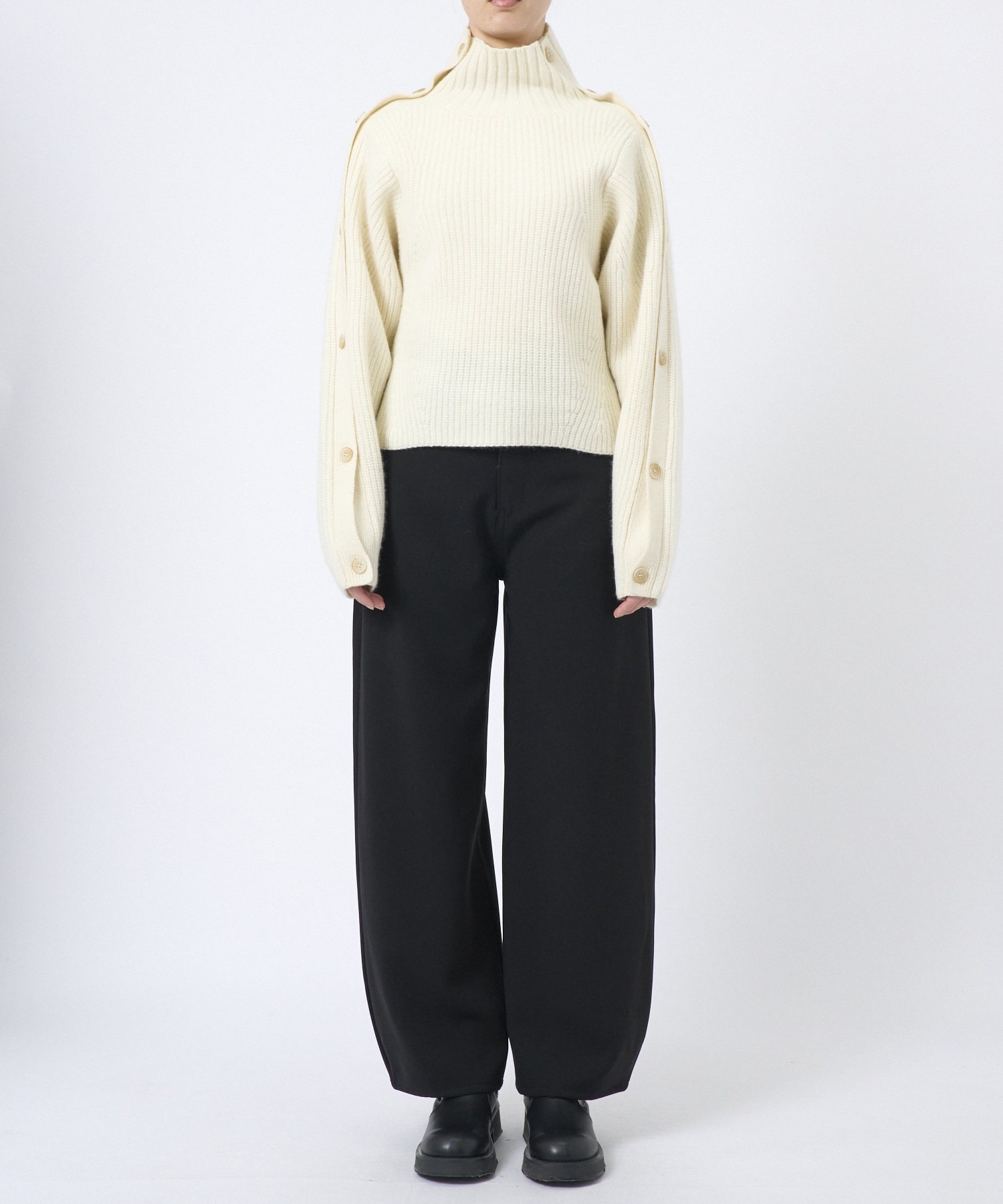 Button Sleeve Wool Knit Top STUDIOUS