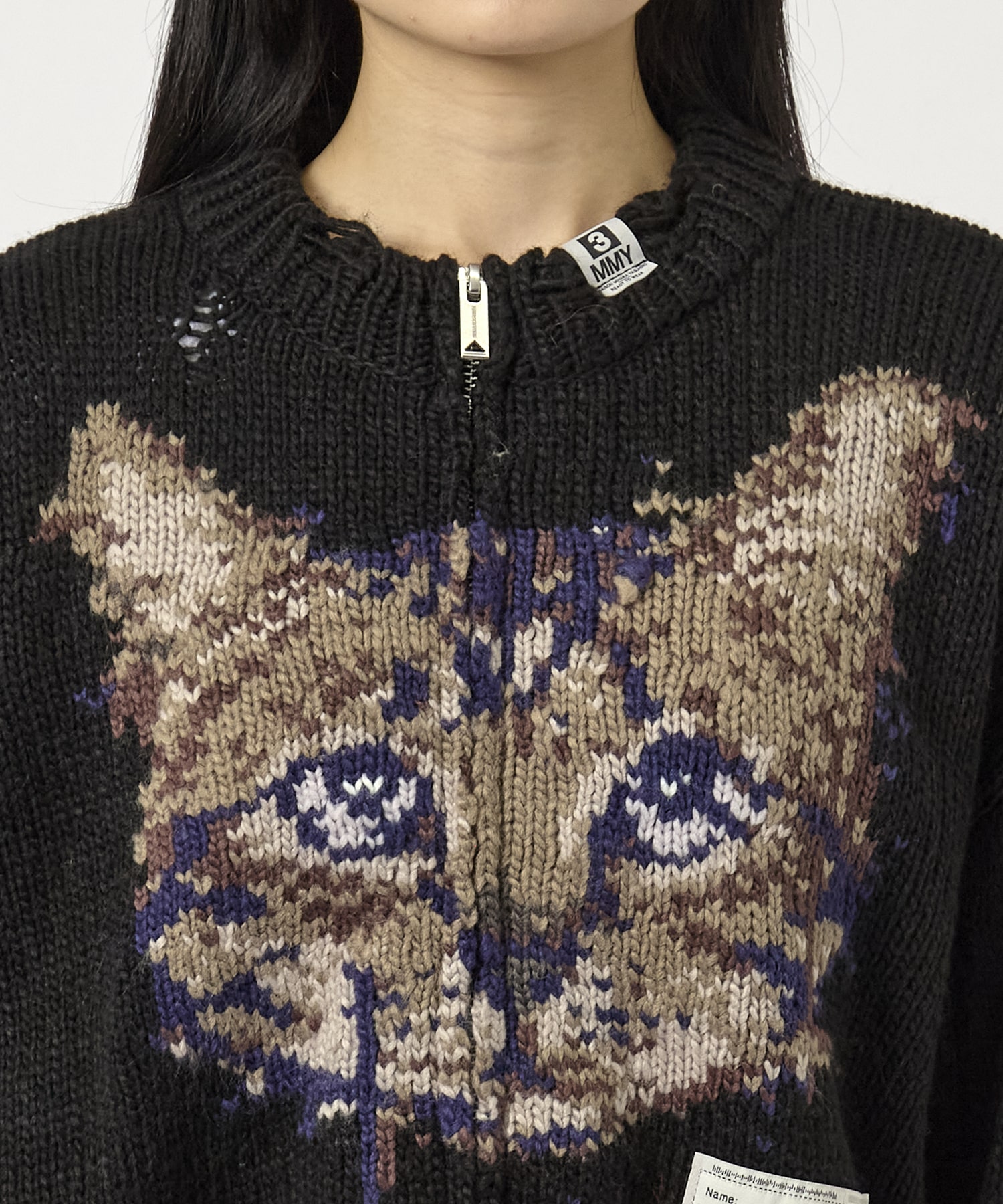 CAT INTARSIA KNIT CARDIGAN Maison MIHARA YASUHIRO