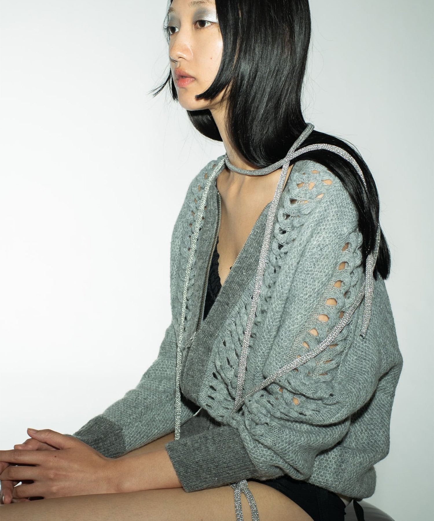 ウールモヘアZIP Knit Cardigan PEIEN