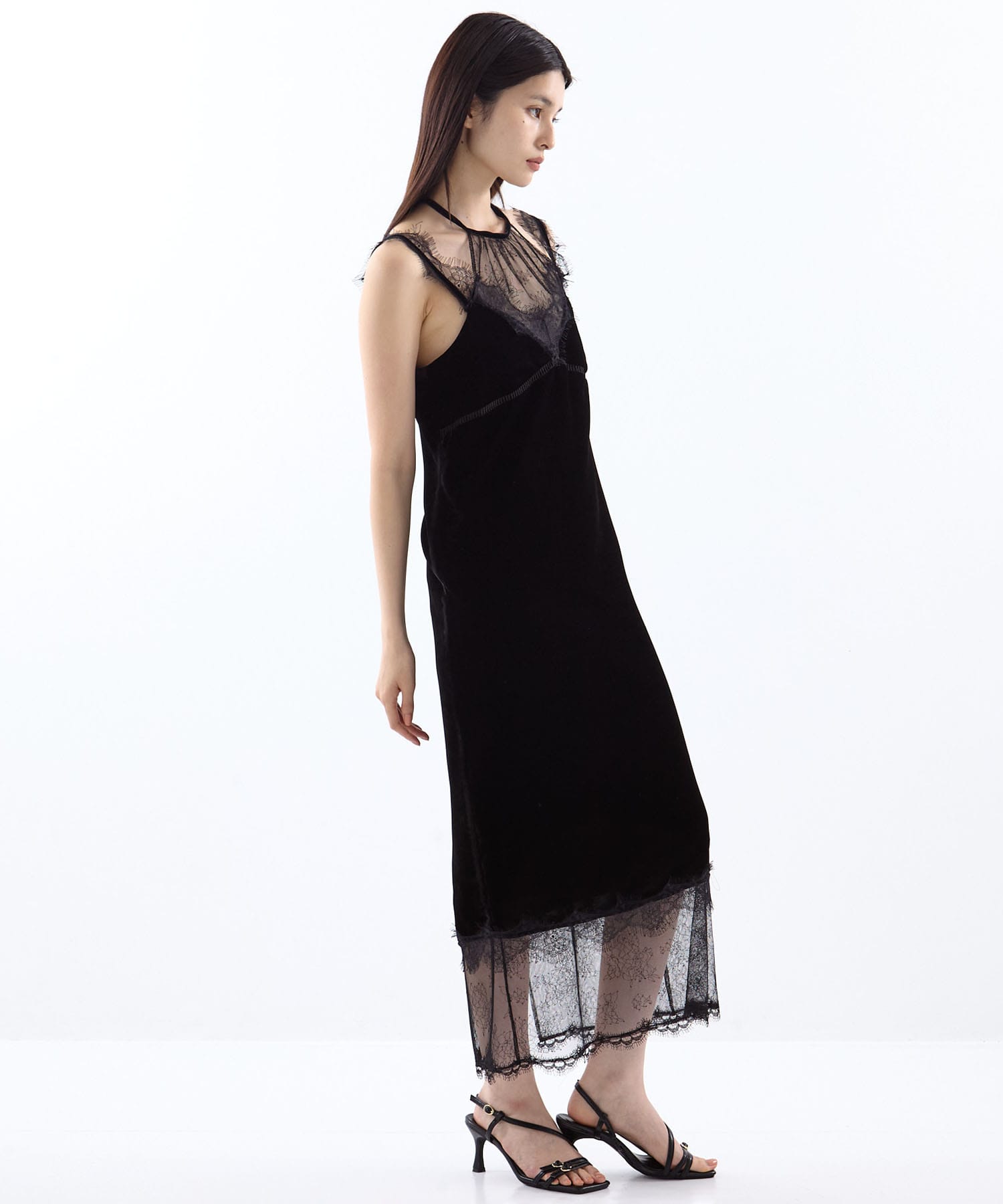 flower lace black velour camisole dress tanakadaisuke
