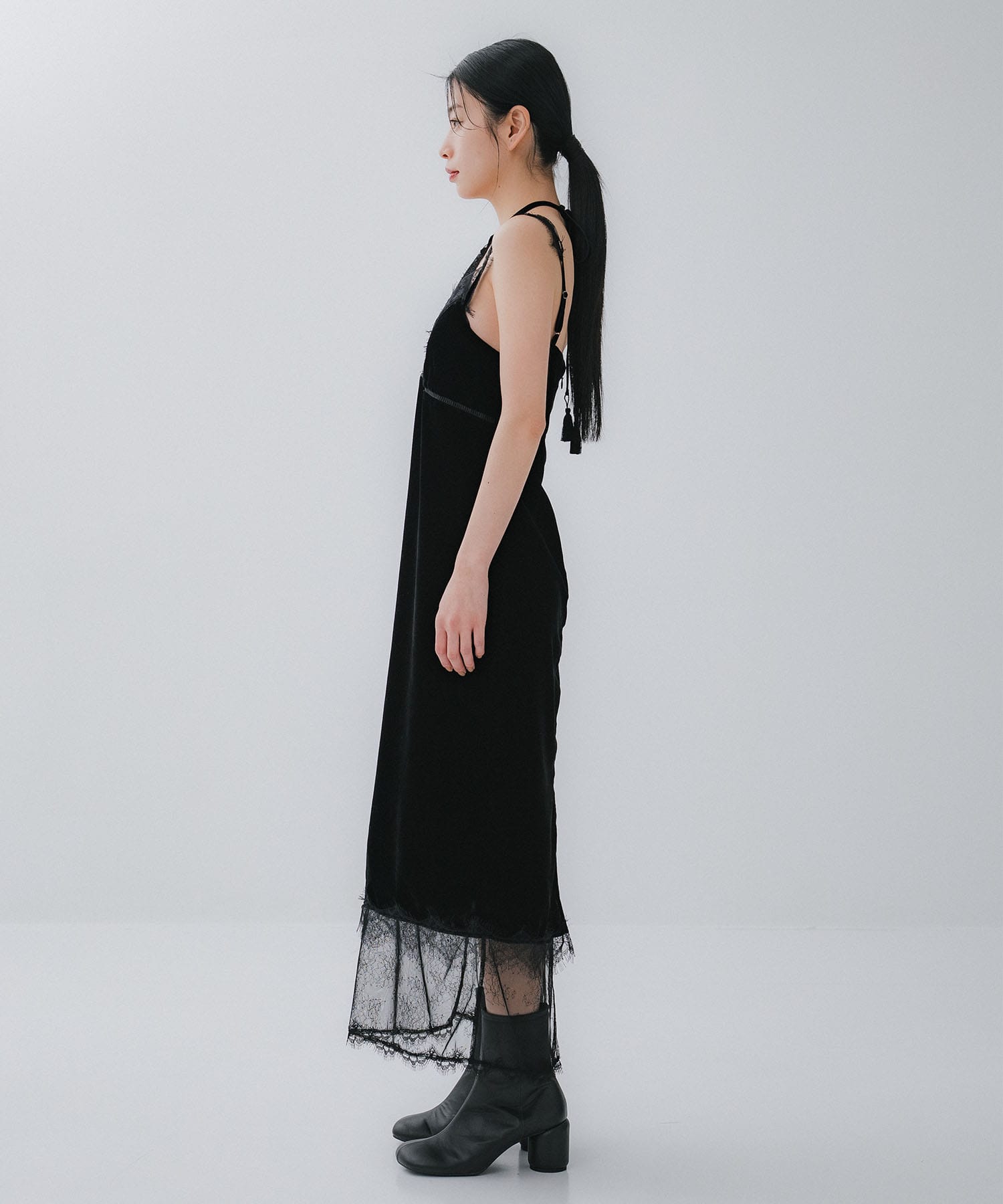 flower lace black velour camisole dress tanakadaisuke