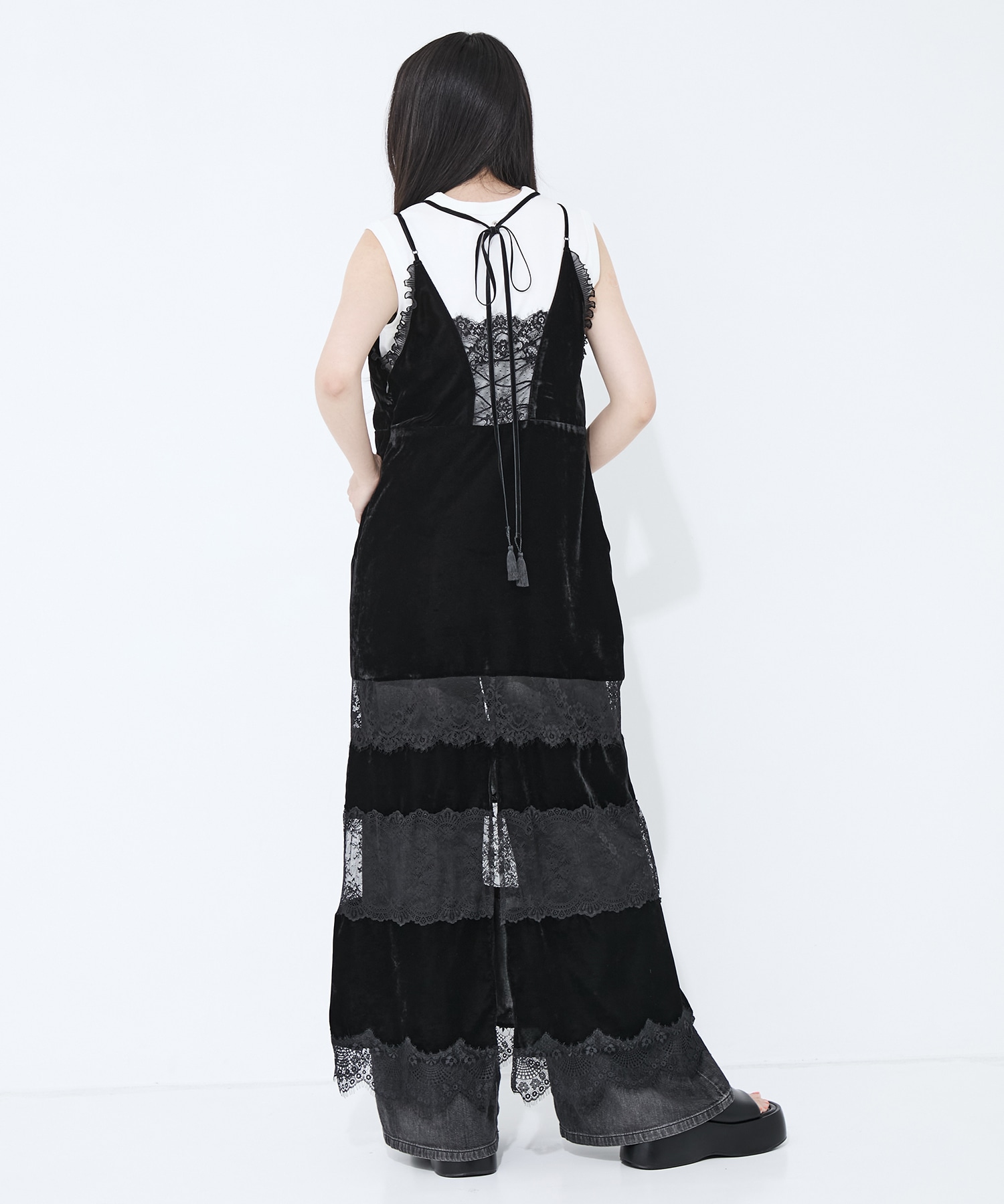 別注black lace velour camisole dress tanakadaisuke