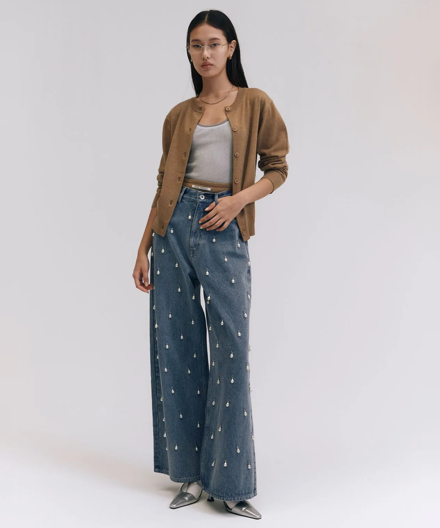 WIDE DENIM PANTS with PEARL JOSEMOON