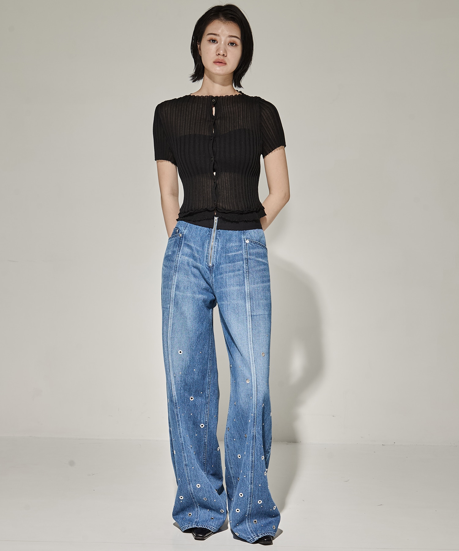 ORGANIC COTTON DENIM WIDE-LEG JEANS WITH STUDS FETICO
