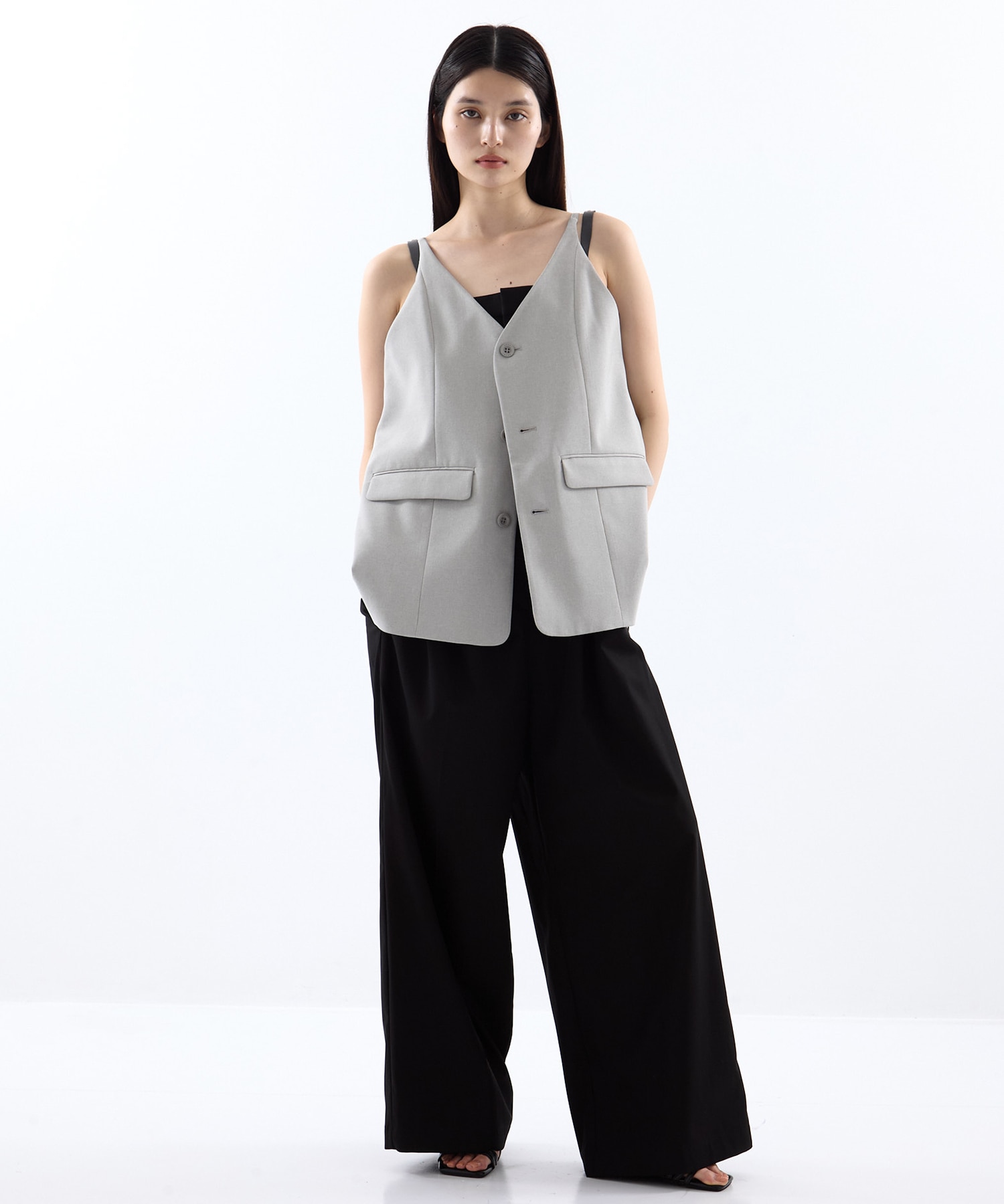 3WAY PIN TUCK LAYERED VEST AMERI