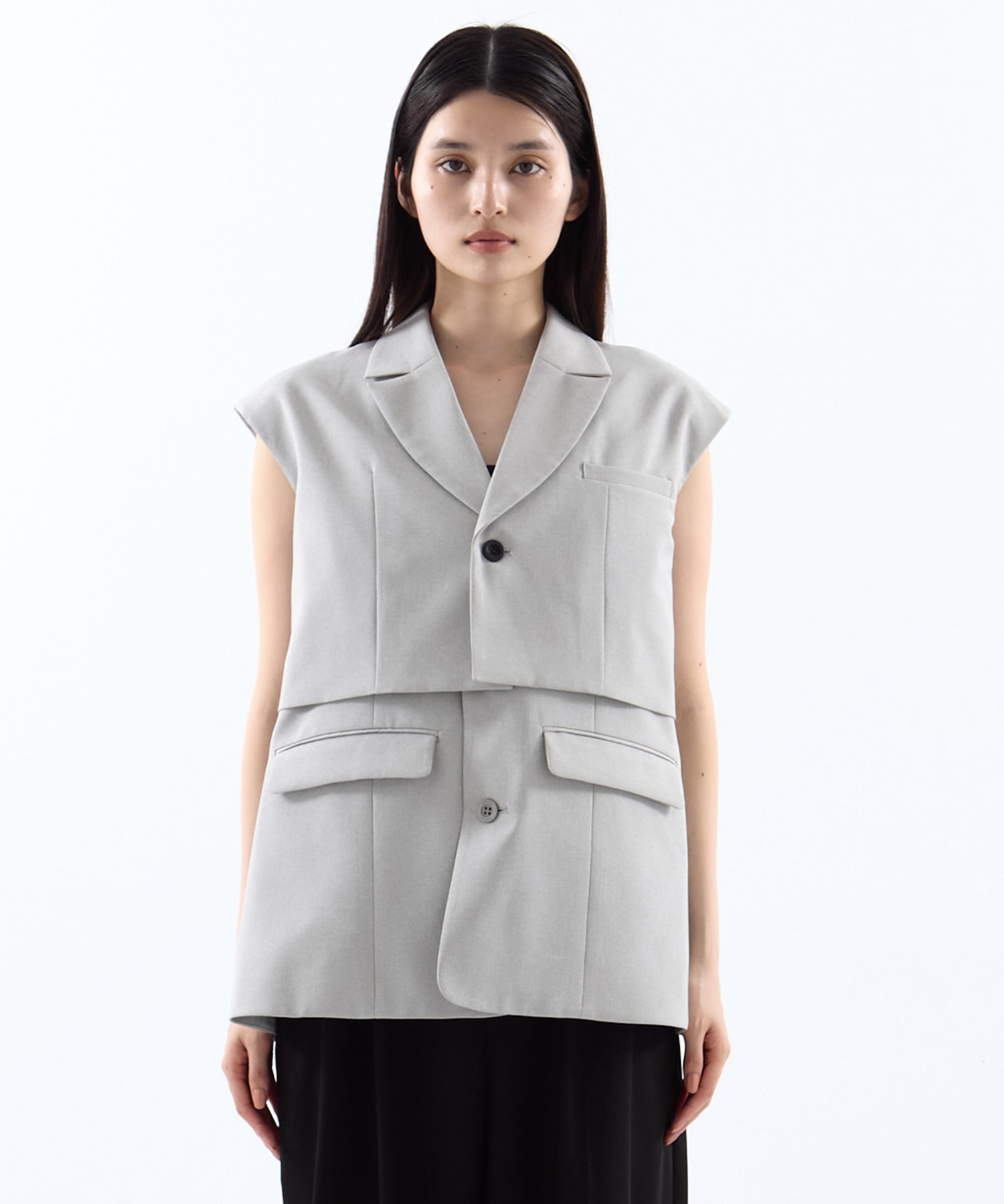 3WAY PIN TUCK LAYERED VEST AMERI