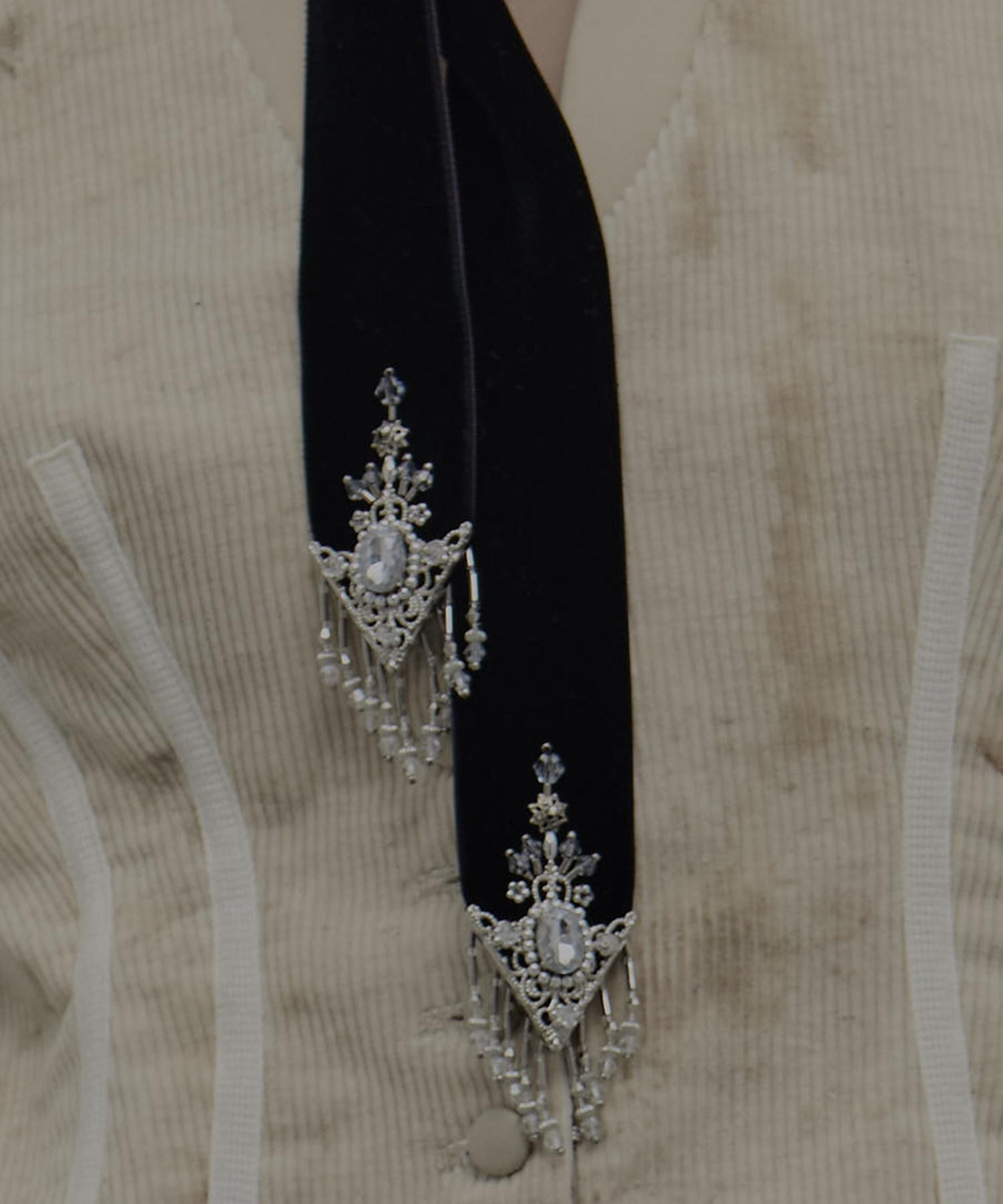 crystal silver tip velvet long ribbon tanakadaisuke