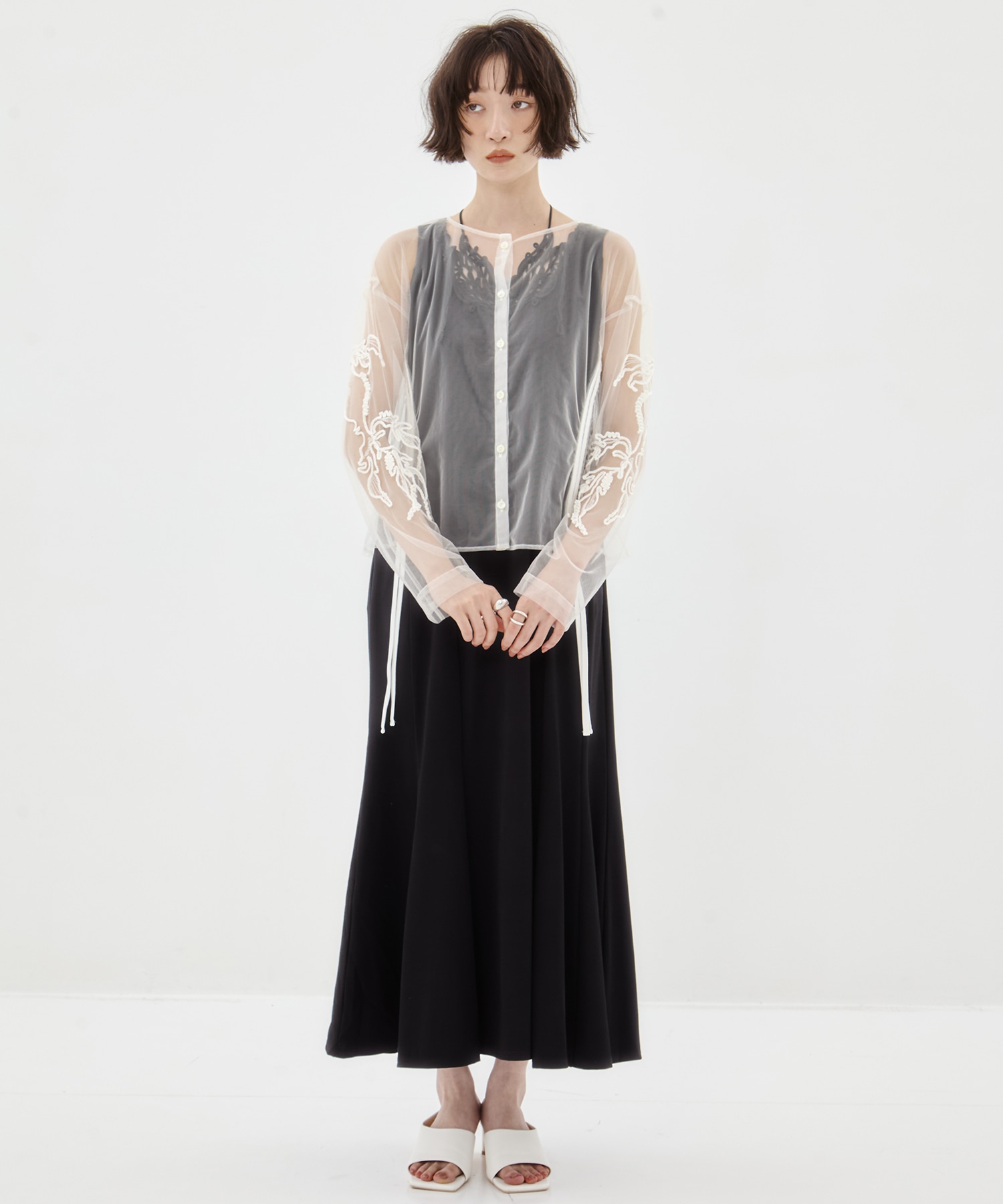 EX.embroidered tulle cardigan MURRAL