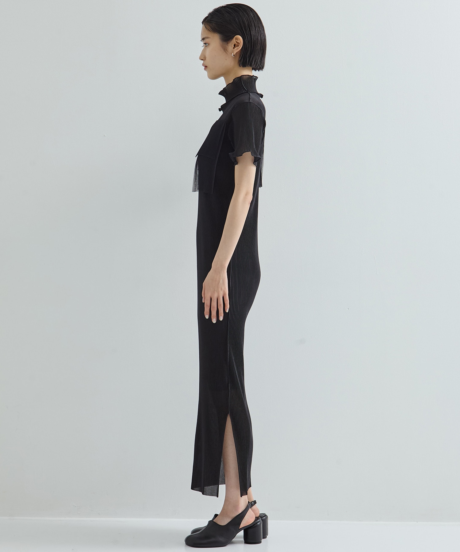 別注SHEER LAYERED SHORT SLEEVE HIGH NECK  DRESS kotohayokozawa