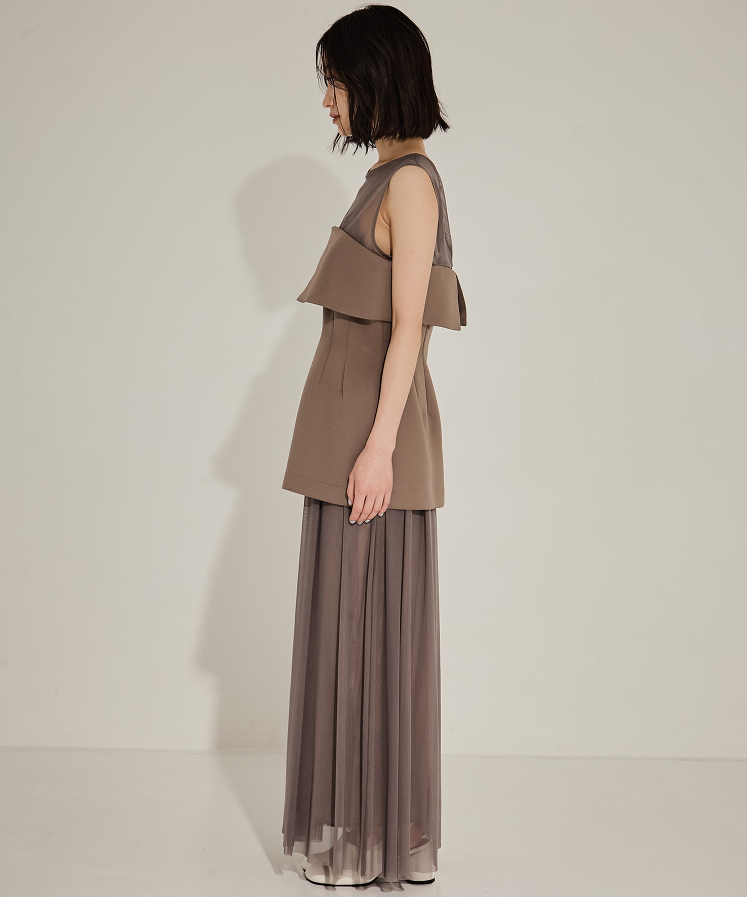 CORSET LAYERED SHEER DRESS AMERI