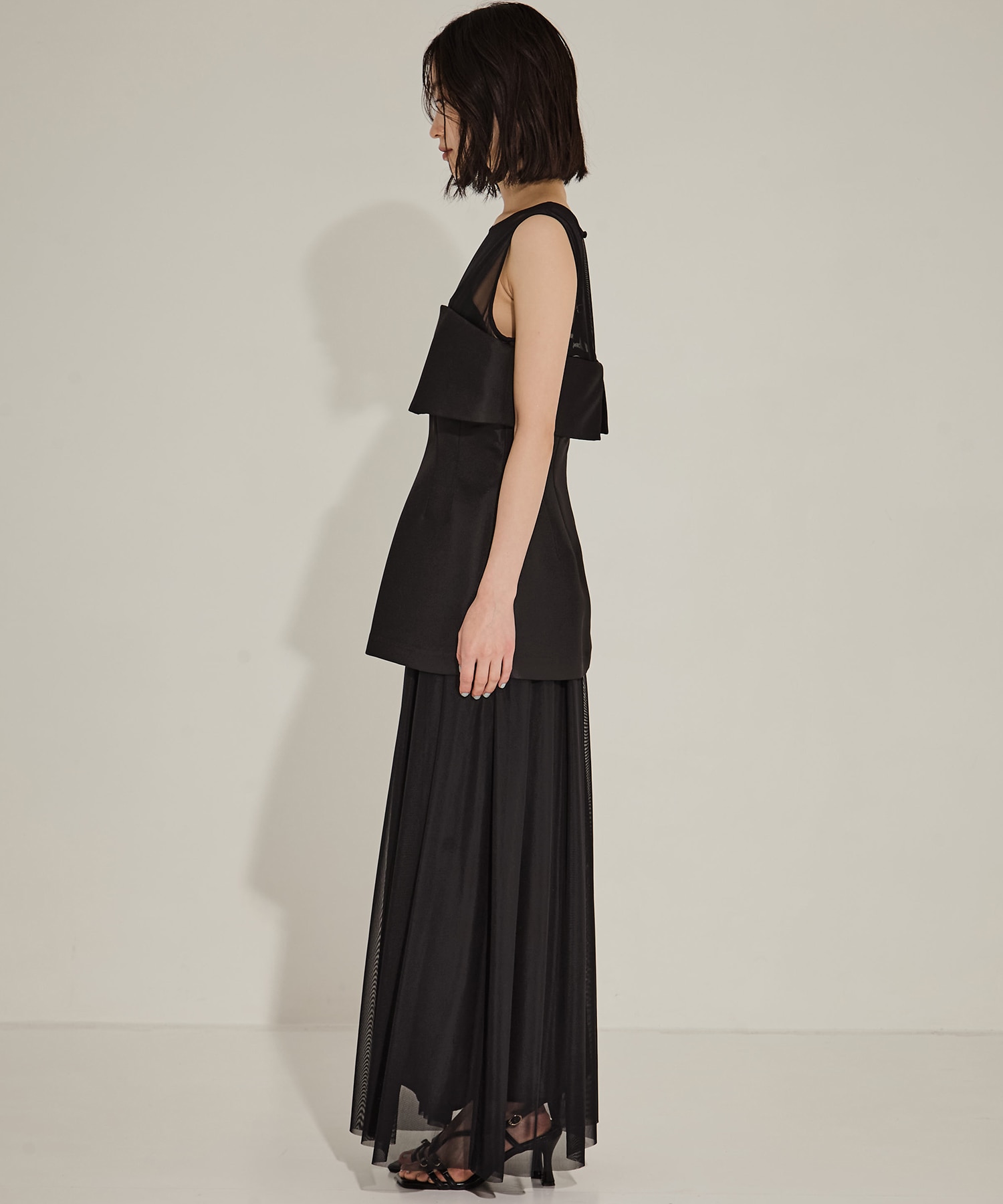 CORSET LAYERED SHEER DRESS AMERI