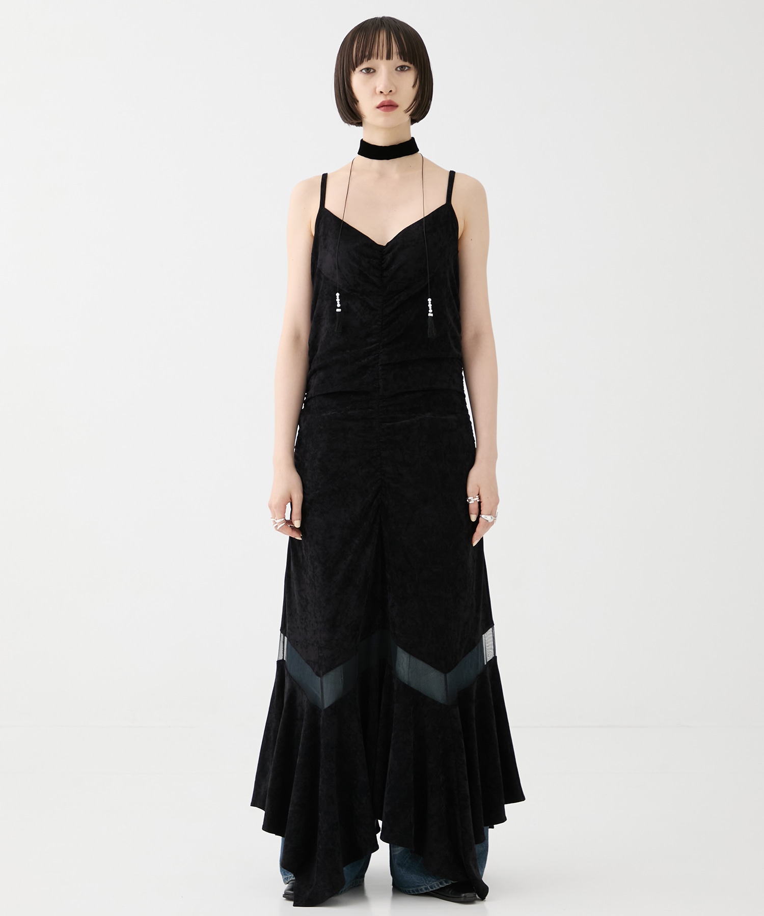 別注 VELOUR SHEER CUT HEM DRESS FETICO