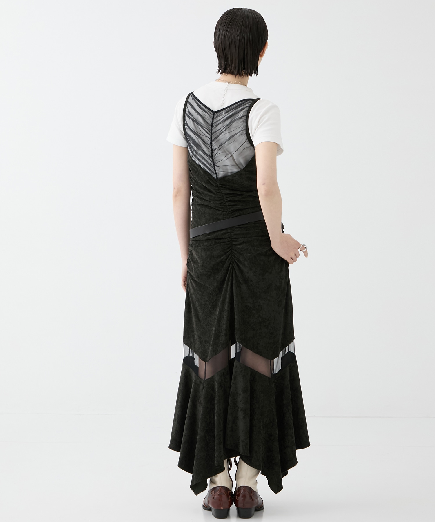 別注 VELOUR SHEER CUT HEM DRESS FETICO