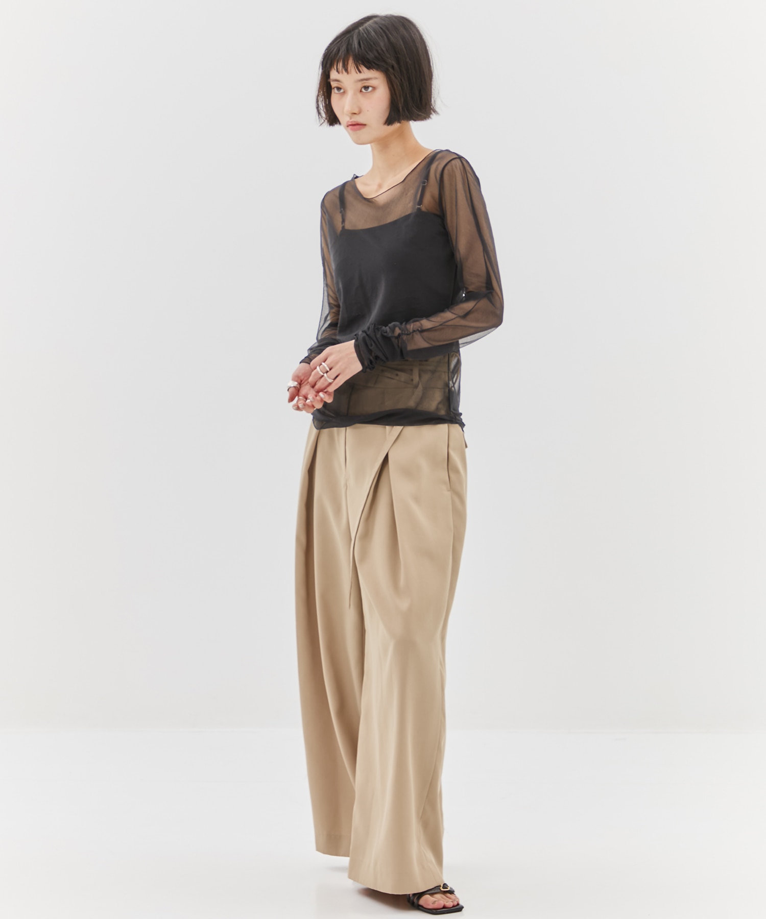 Gathered Sleeve Sheer Top STUDIOUS