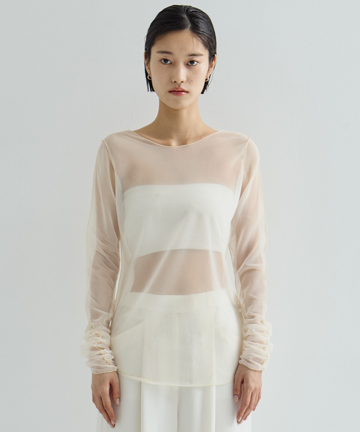 Gathered Sleeve Sheer Top STUDIOUS