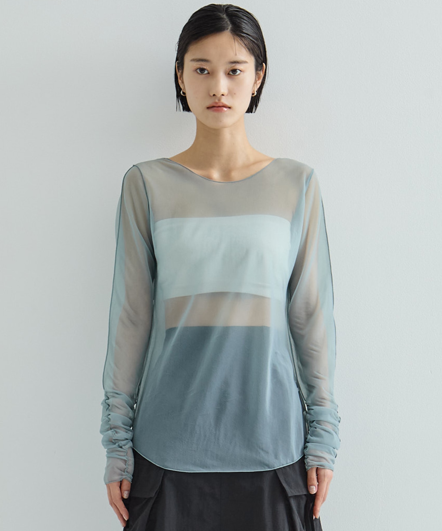 Gathered Sleeve Sheer Top STUDIOUS