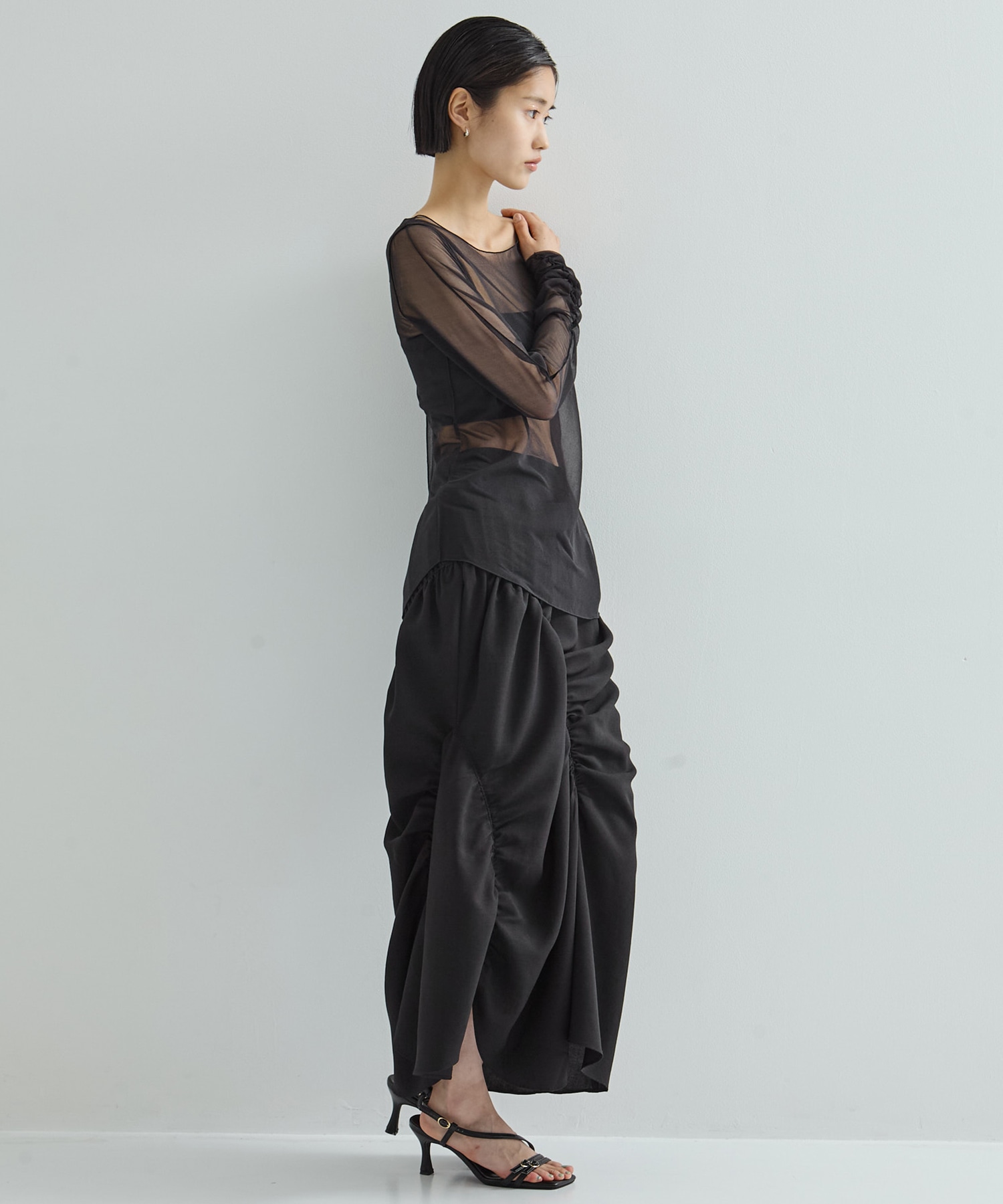Gathered Sleeve Sheer Top STUDIOUS