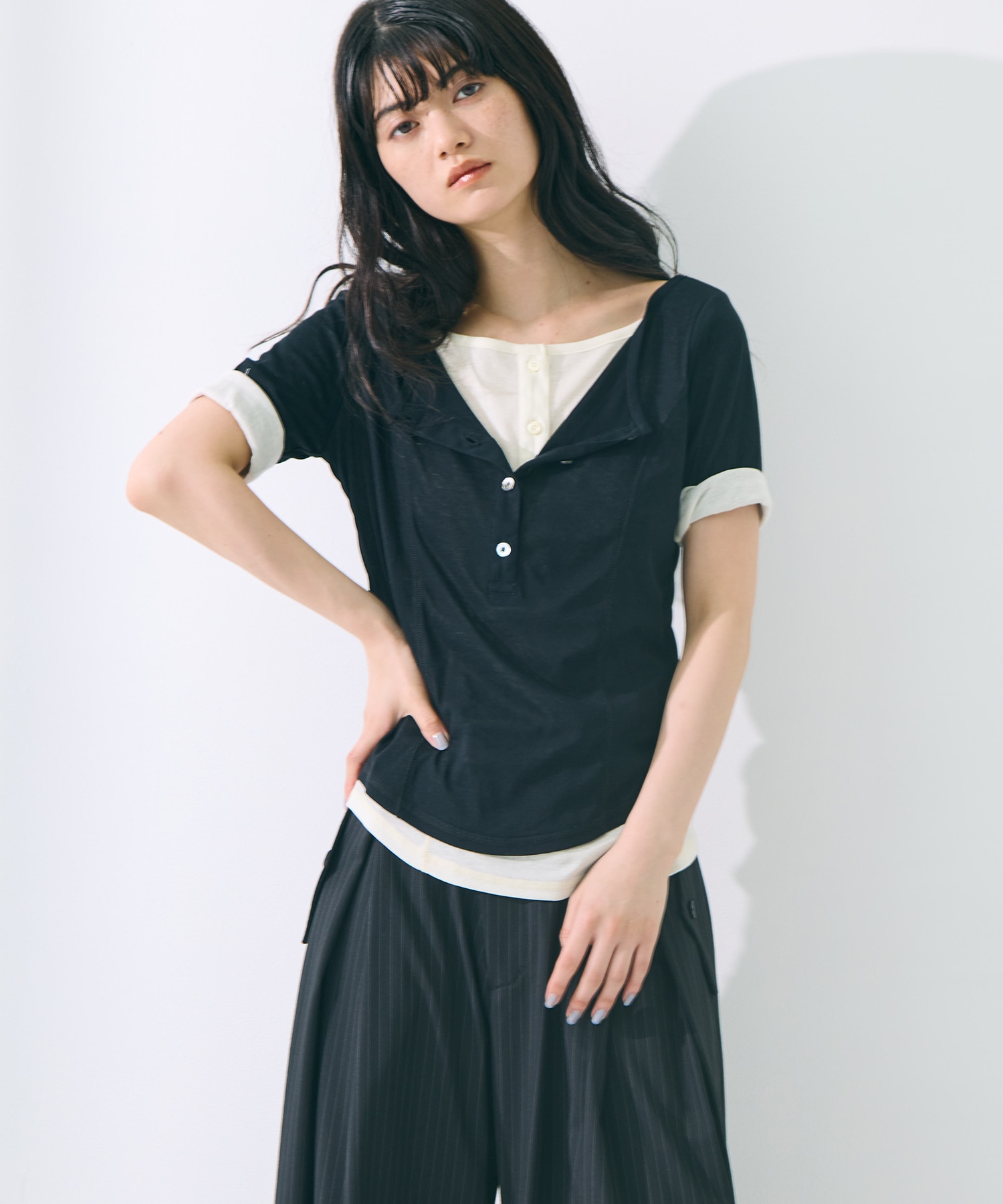 Tシャツ(半袖+袖なし) STUDIOUS - studious 2pac henry neck tee 2Pac Henry Neck Tee(FREE BLACK): STUDIOUS: WOMENS｜ STUDIOUS