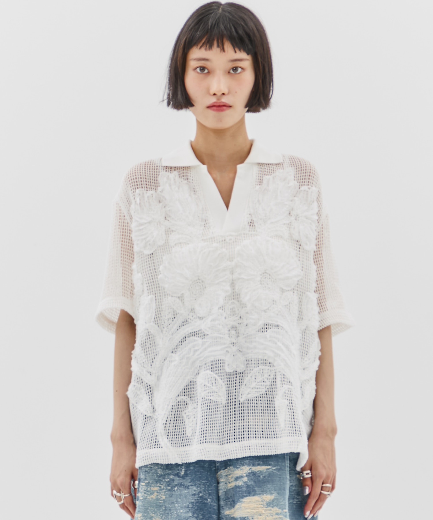 MESH EMBROIDERY POLO SHIRT TAAKK
