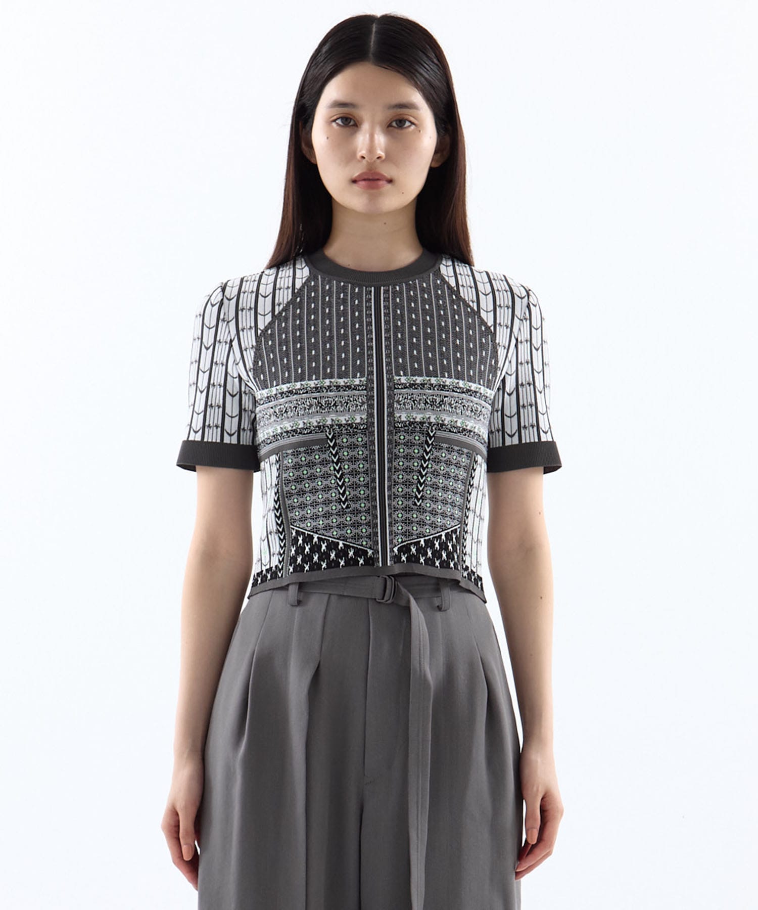 Geometric Pattern Knitted Top Mame Kurogouchi