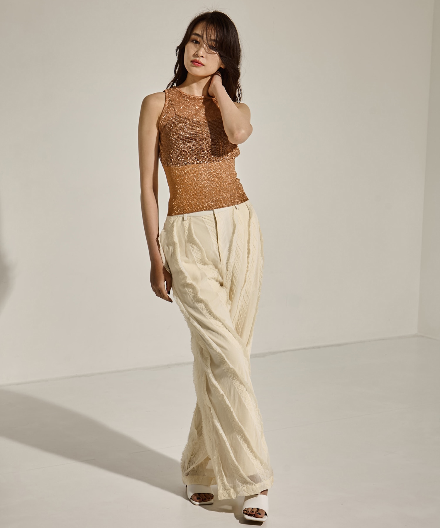 SHINY 2PIECES TOPS TAN