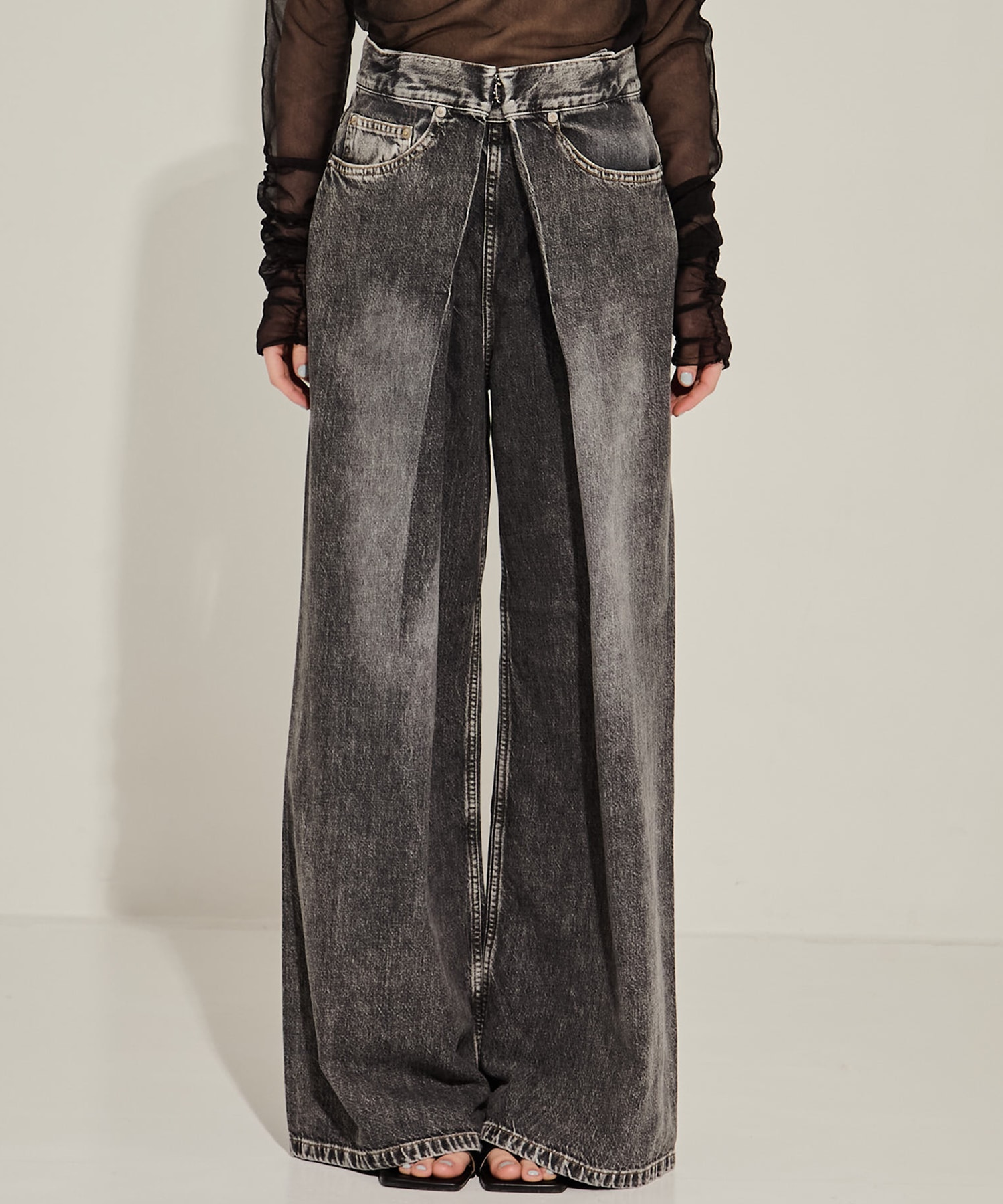 WASHED DENIM WIDE PANTS (SHORT LENGTH) JOHN LAWRENCE SULLIVAN