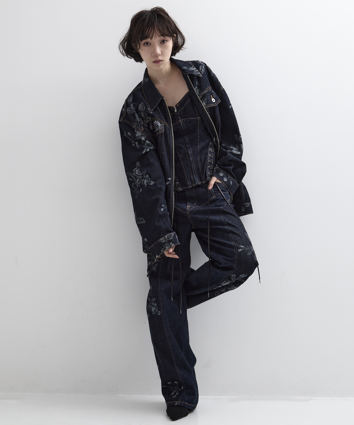 Lace up denim bustier FETICO