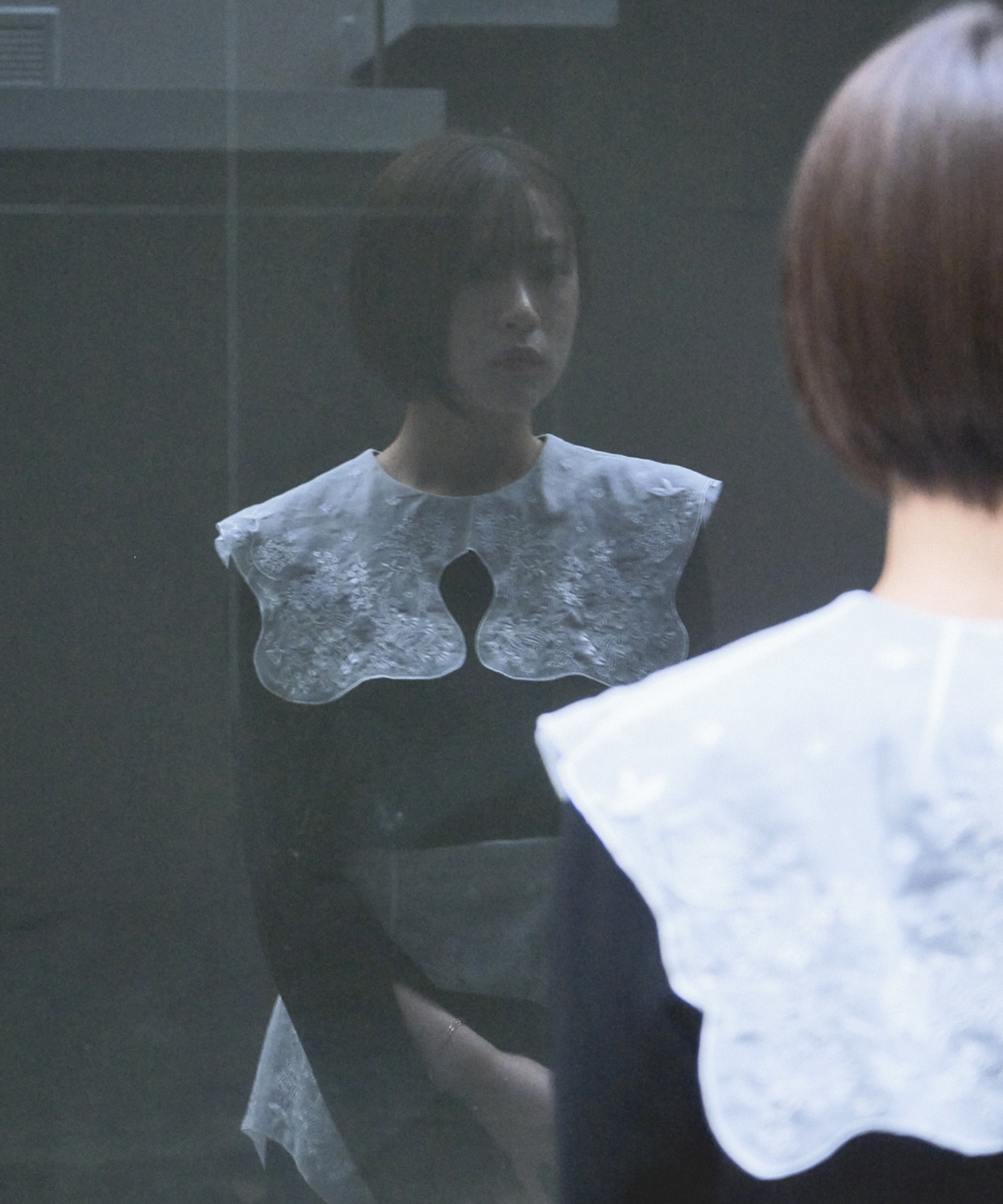 Triacetate Georgette Embroidery Collar Top Mame Kurogouchi