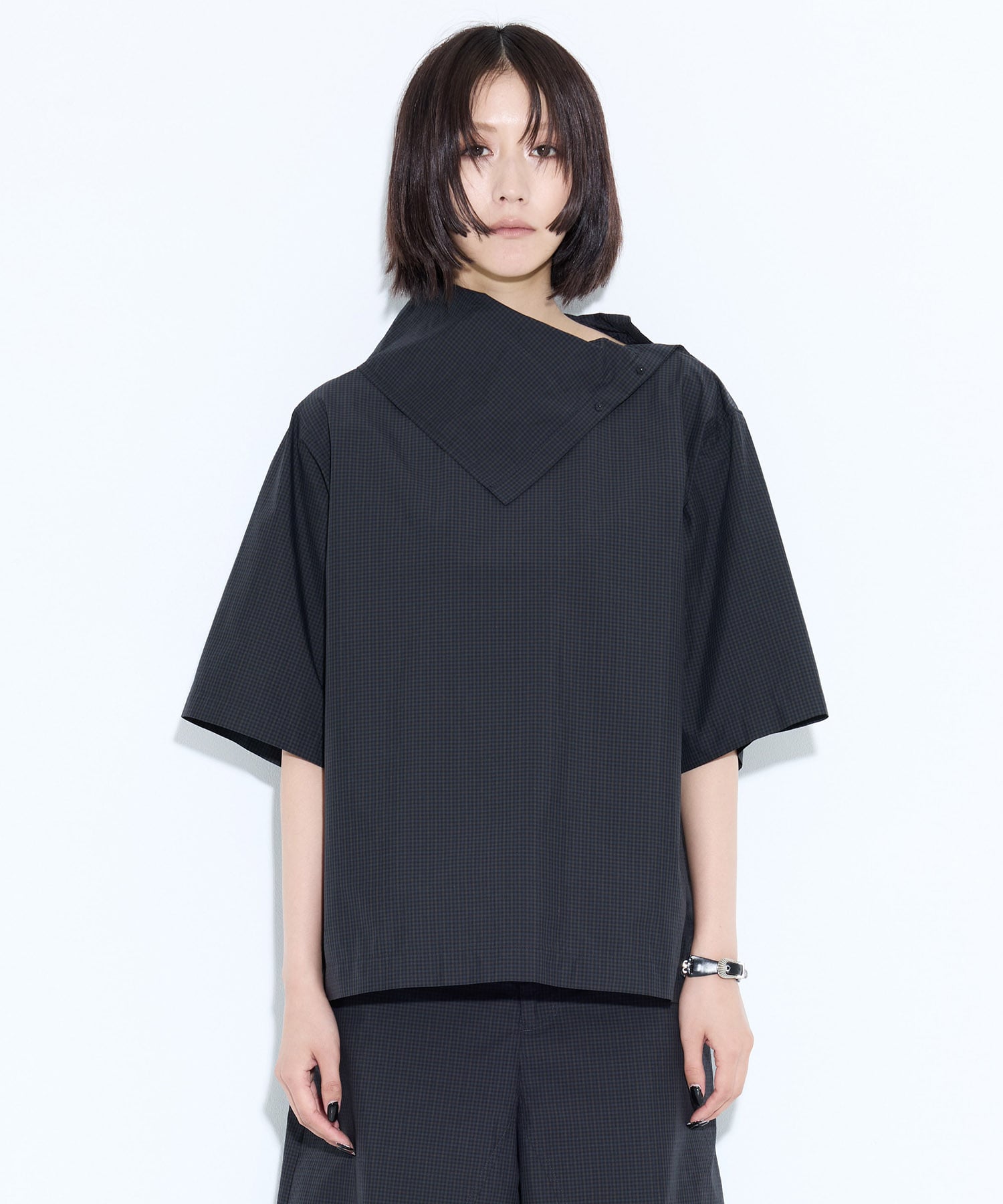 Typewriter check S/S blouse TOGA