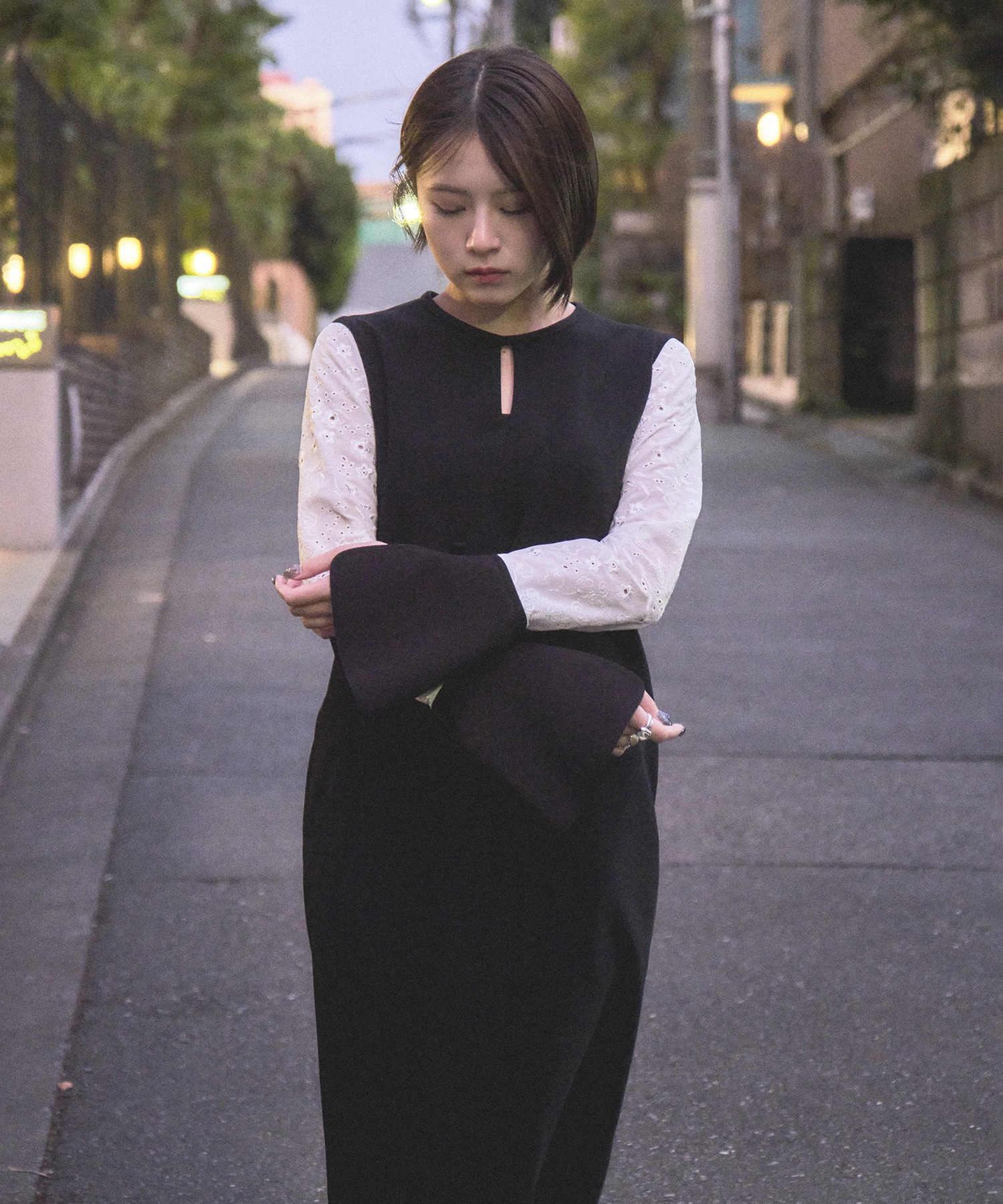 Triacetate Georgette Floral Embroidery Sleeve Classic Dress Mame Kurogouchi