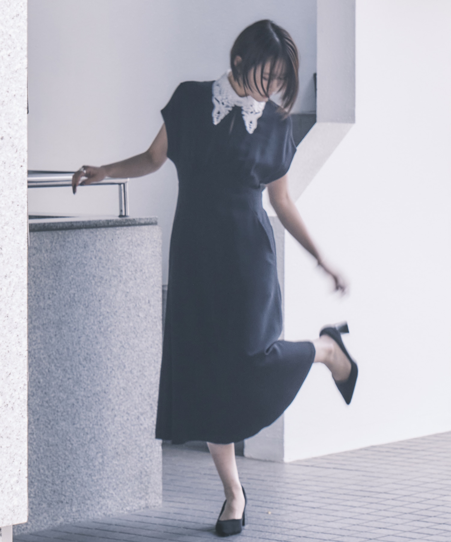 Triacetate Georgette Embroidered Collar Flared Dress Mame Kurogouchi