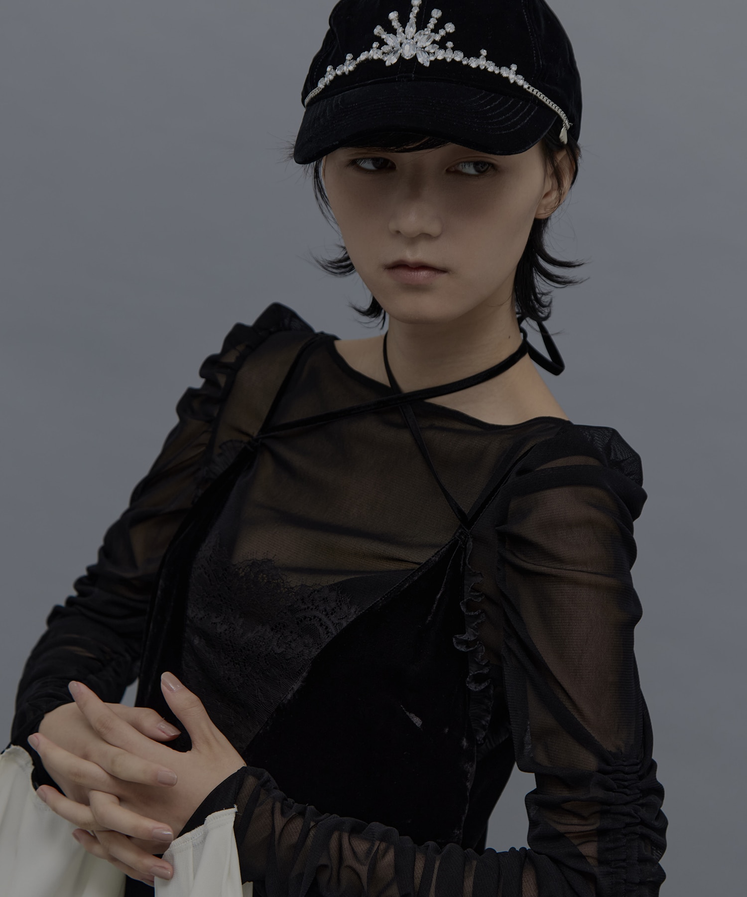 ruffle sleeve back open tulle tops tanakadaisuke