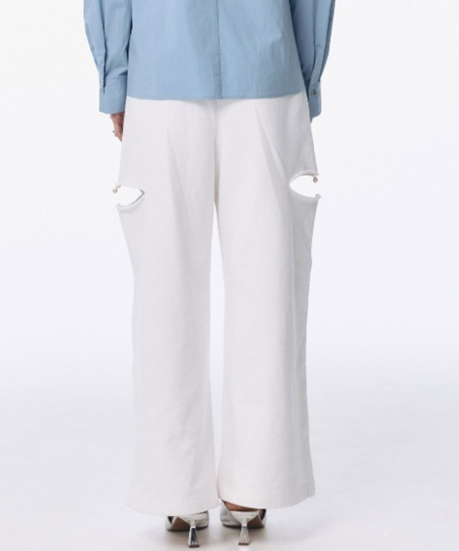 SLIT SWEAT PANTS with PEARL(36 WHITE): JOSEMOON: WOMENS