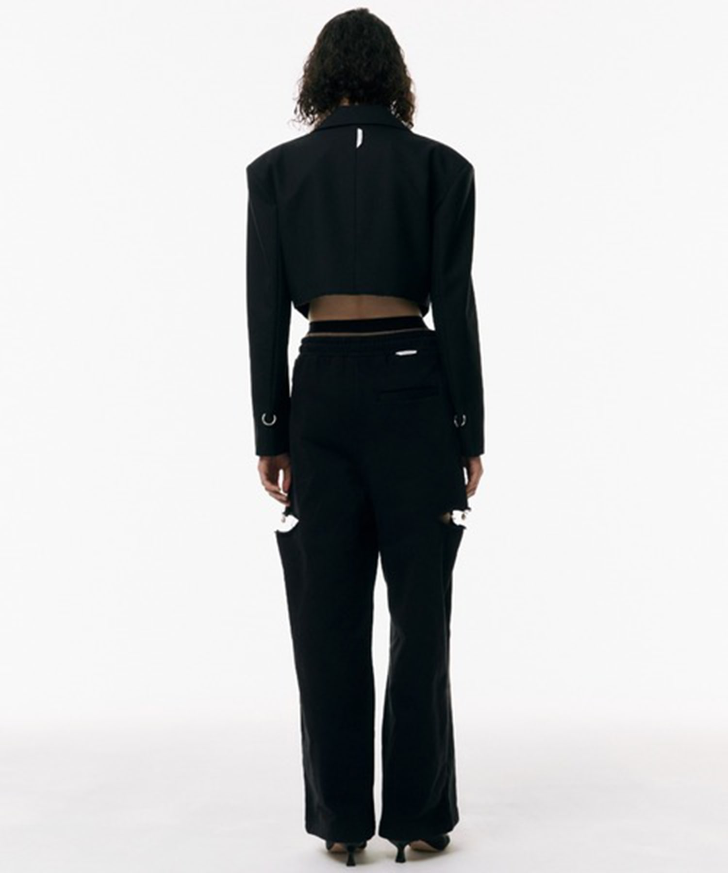 SLIT SWEAT PANTS with PEARL(36 BLACK): JOSEMOON: WOMENS