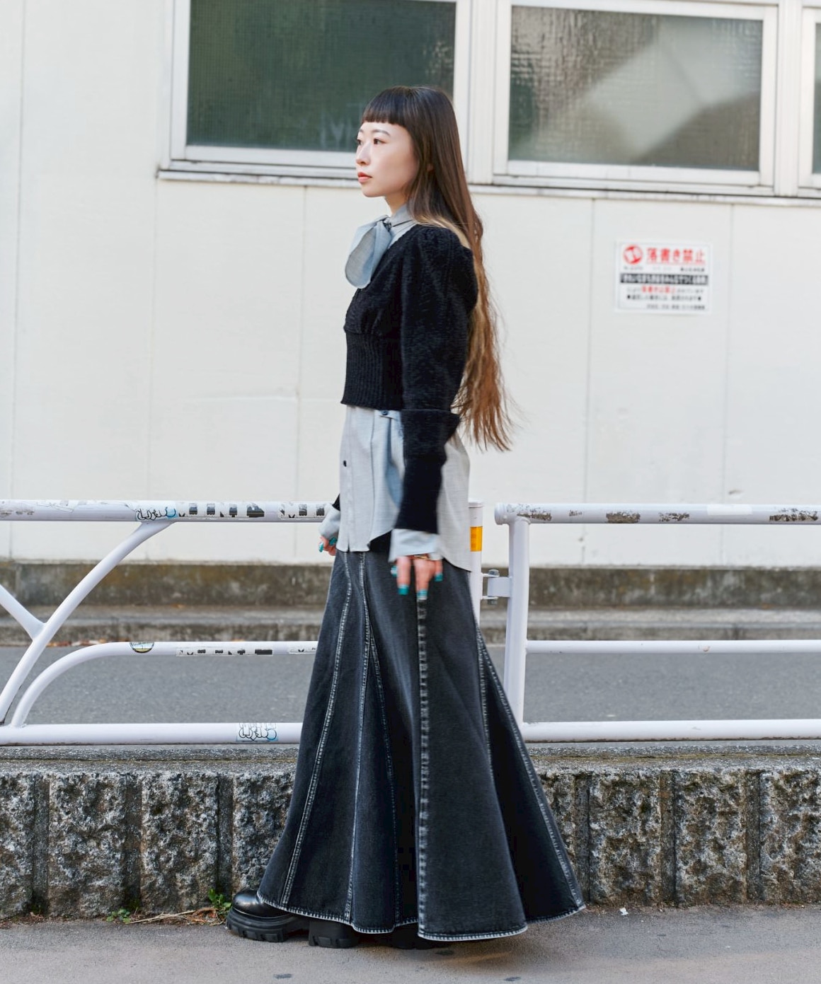 WASHED DENIM MERMAID LINE SKIRT JOHN LAWRENCE SULLIVAN