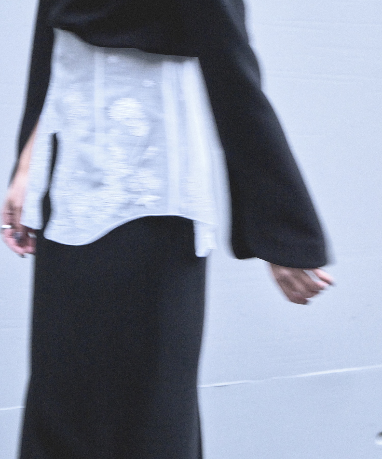 Triacetate Georgette Embroidery Peplum Skirt(1 BLACK): Mame