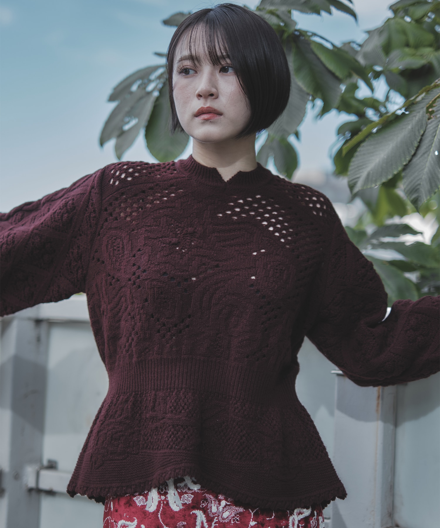 Multi Pattern Low Gauge Knitted Top Mame Kurogouchi