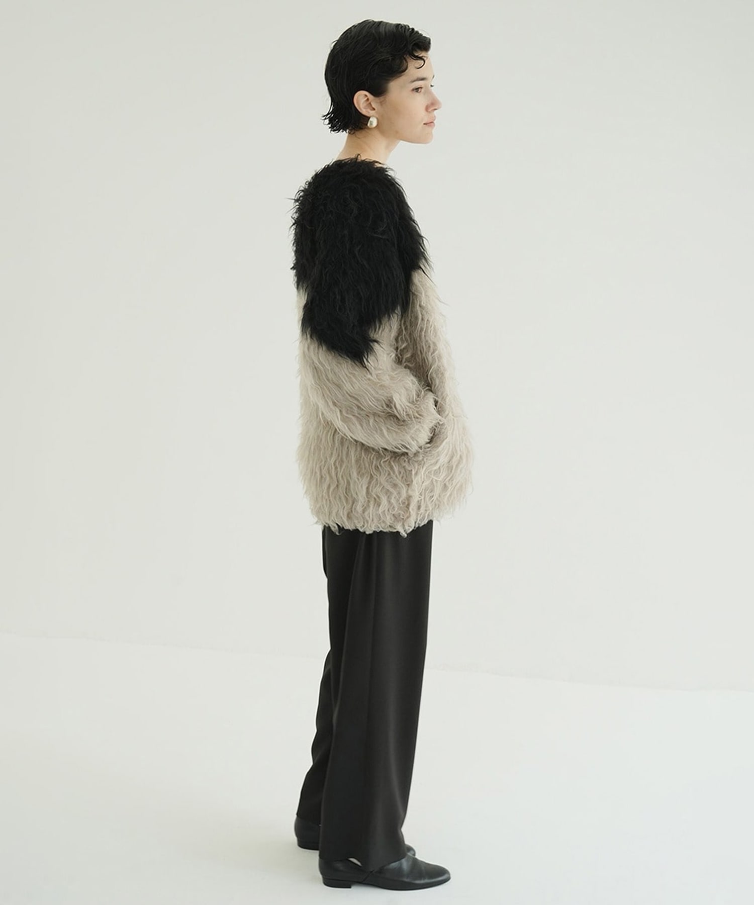 BI COLOR SHAGGY KNIT CARDIGAN CLANE