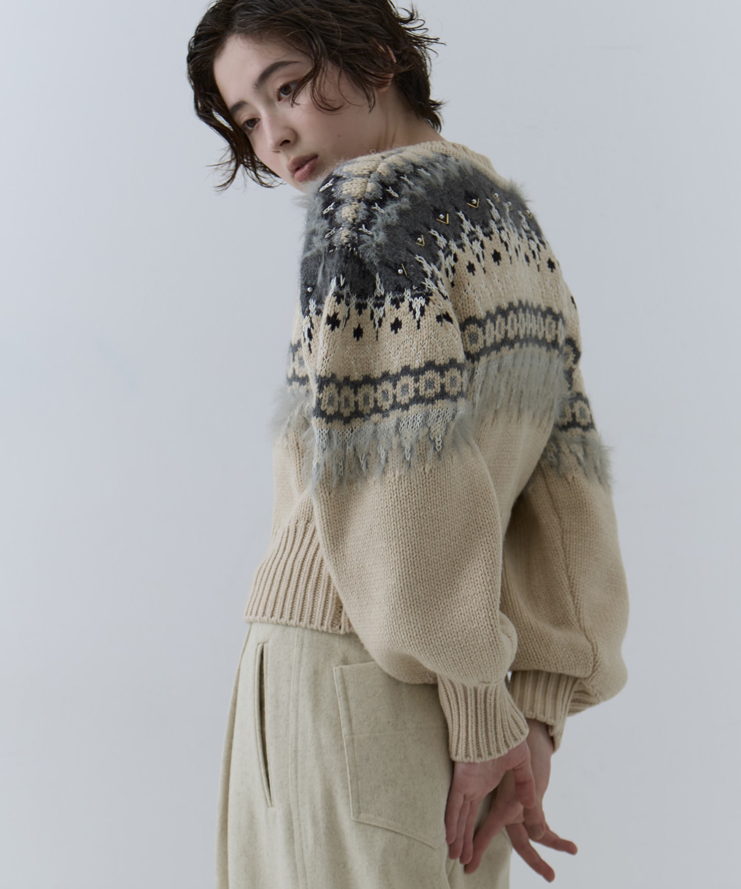 UND 2WAY LADY NORDIC KNIT CARDIGAN AMERI