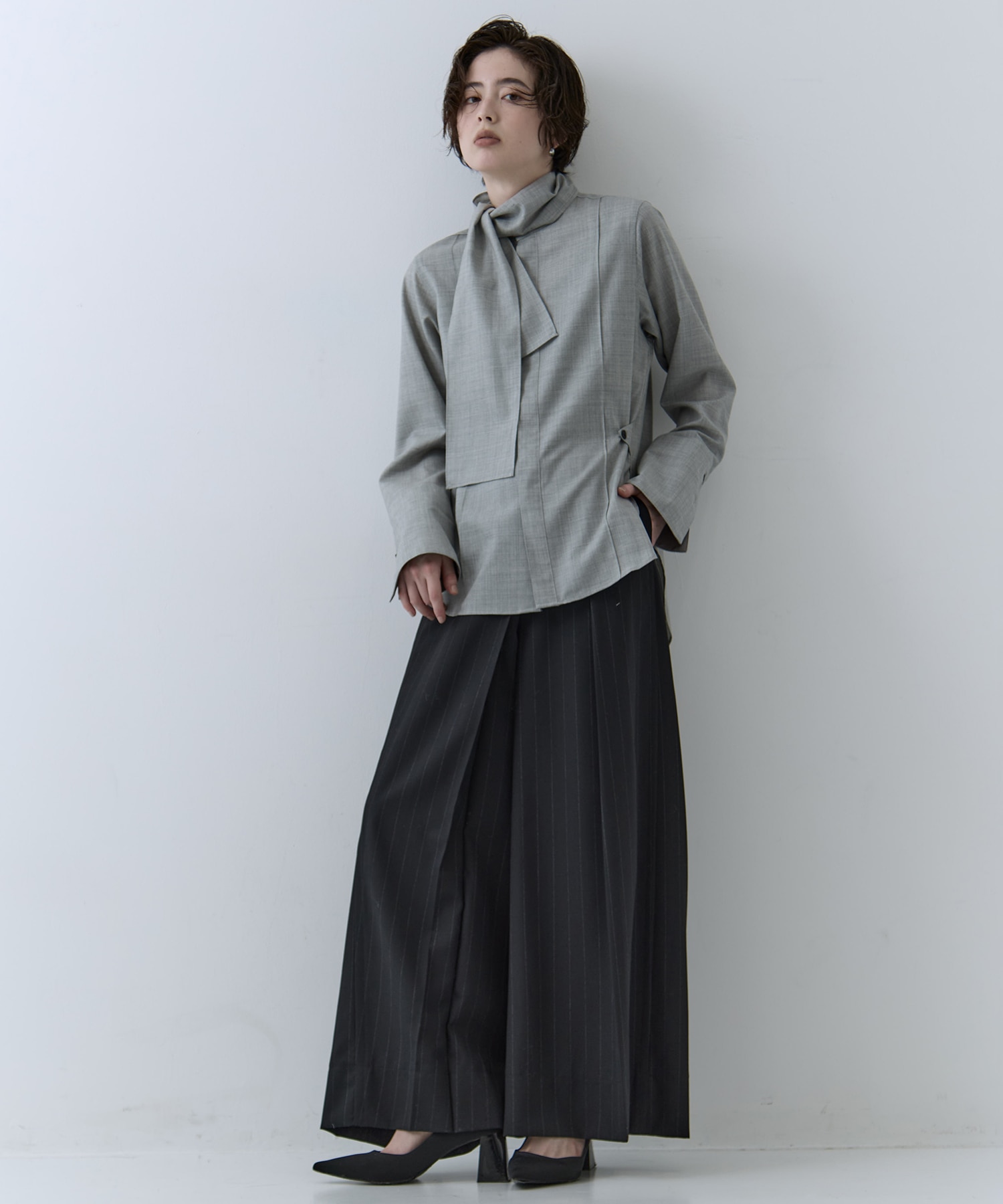 Asymmetric Tucked Flare Trousers STUDIOUS