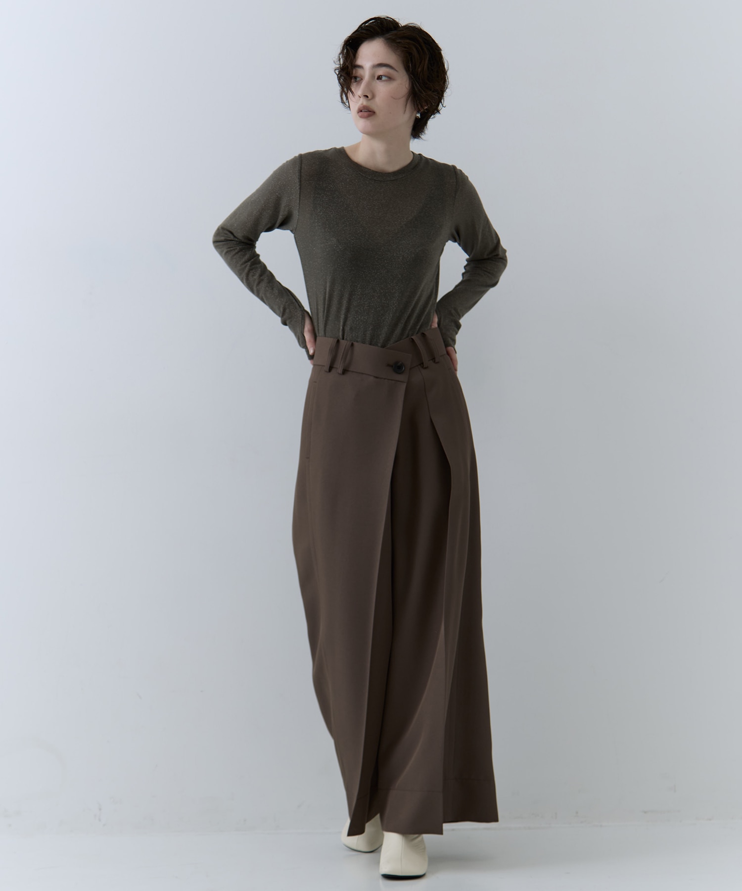 Asymmetric Tucked Flare Trousers STUDIOUS