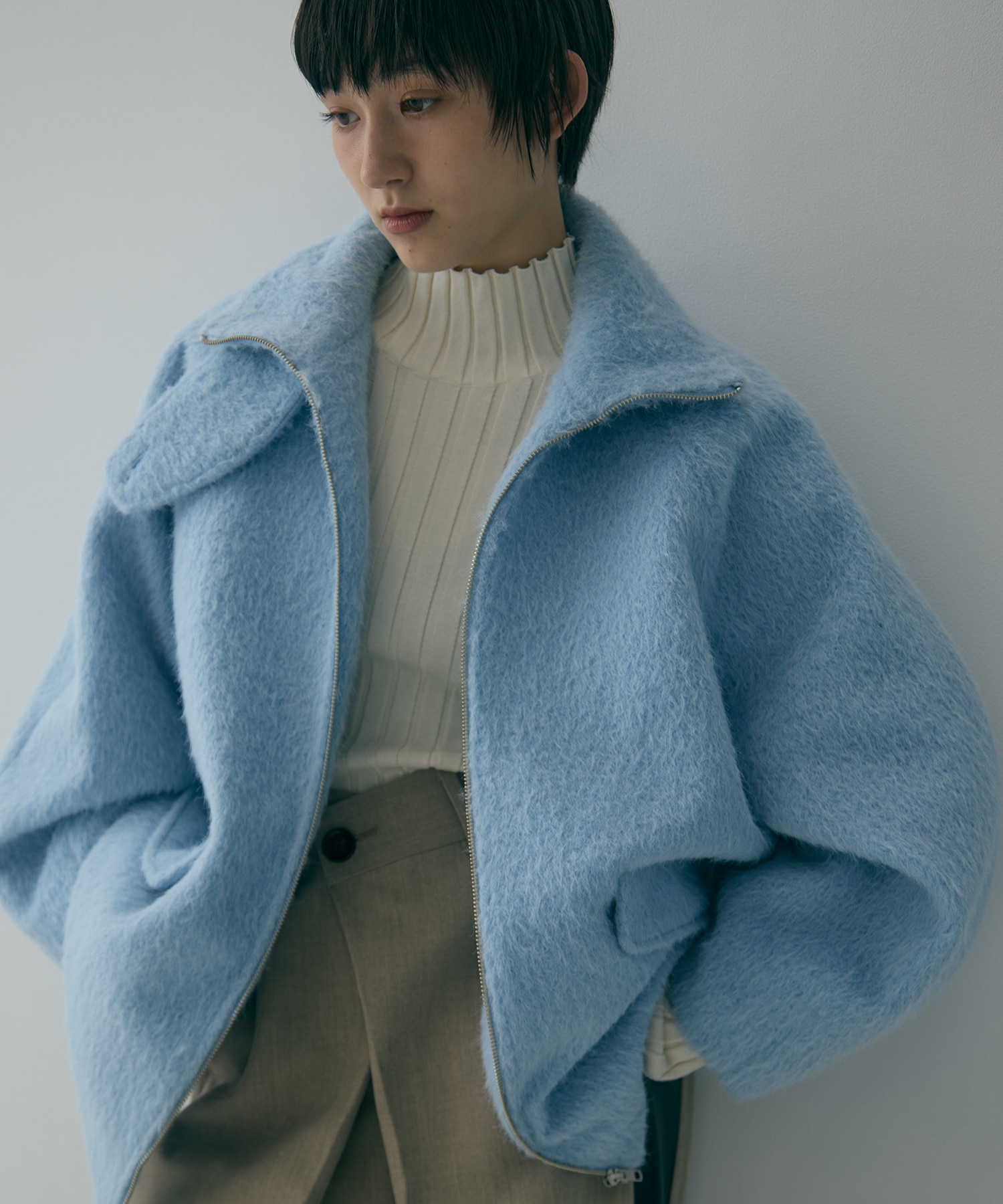 【WEB限定カラー】STAND COLLAR SHAGGY MIDDLE COAT STUDIOUS