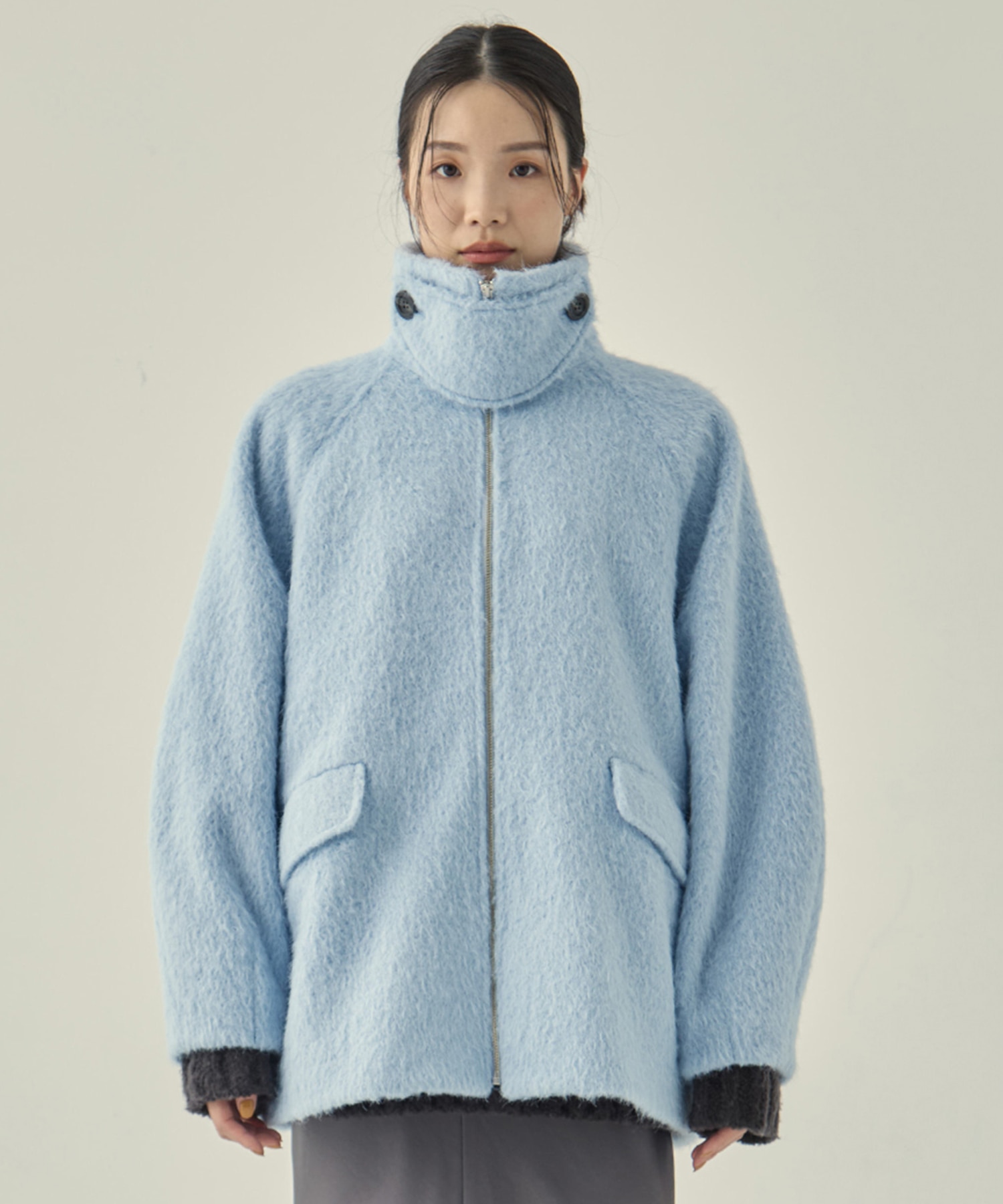 STAND COLLAR SHAGGY MIDDLE COAT STUDIOUS