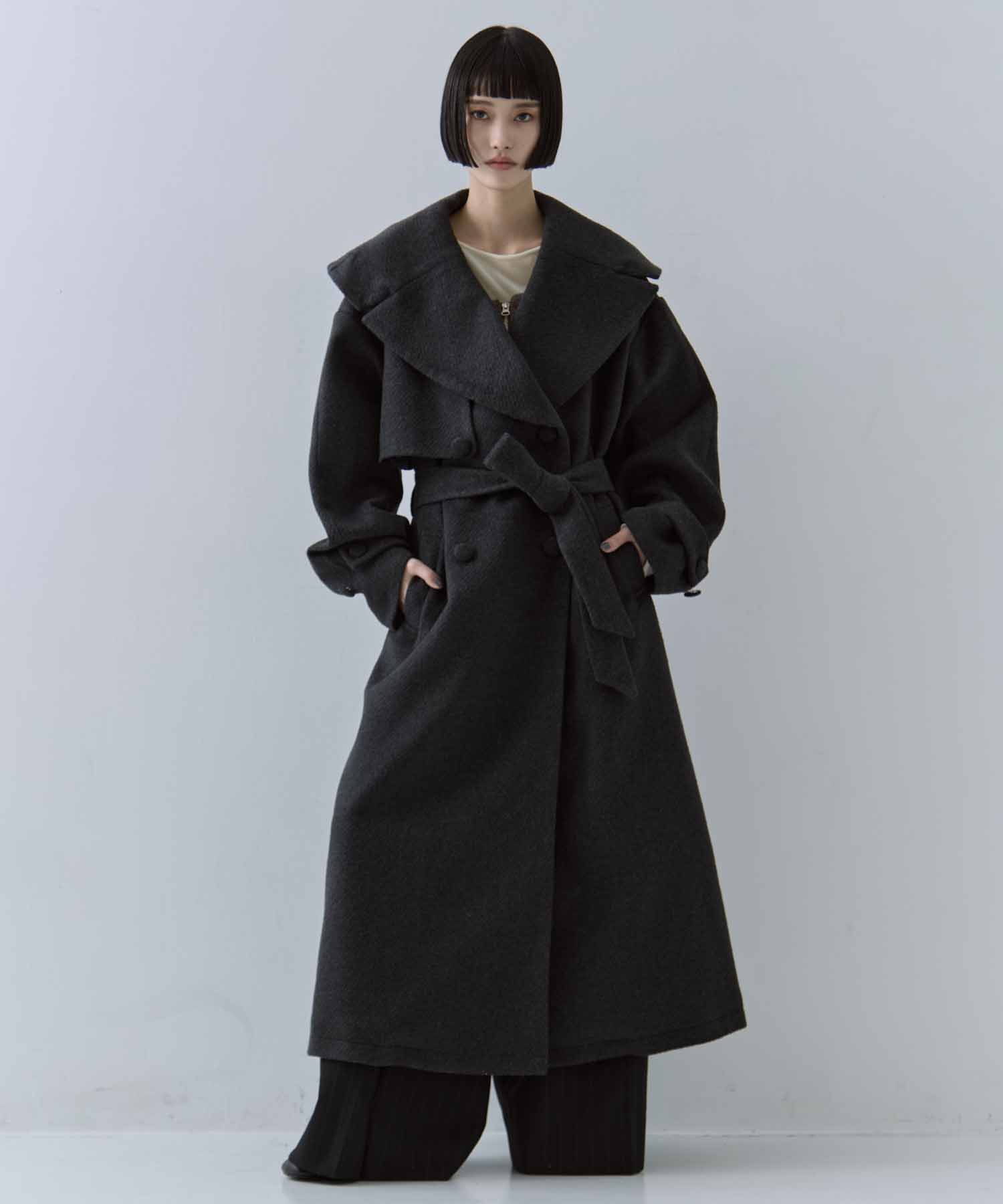 UND BIG ROUND COLLAR WOOL LONG COAT AMERI