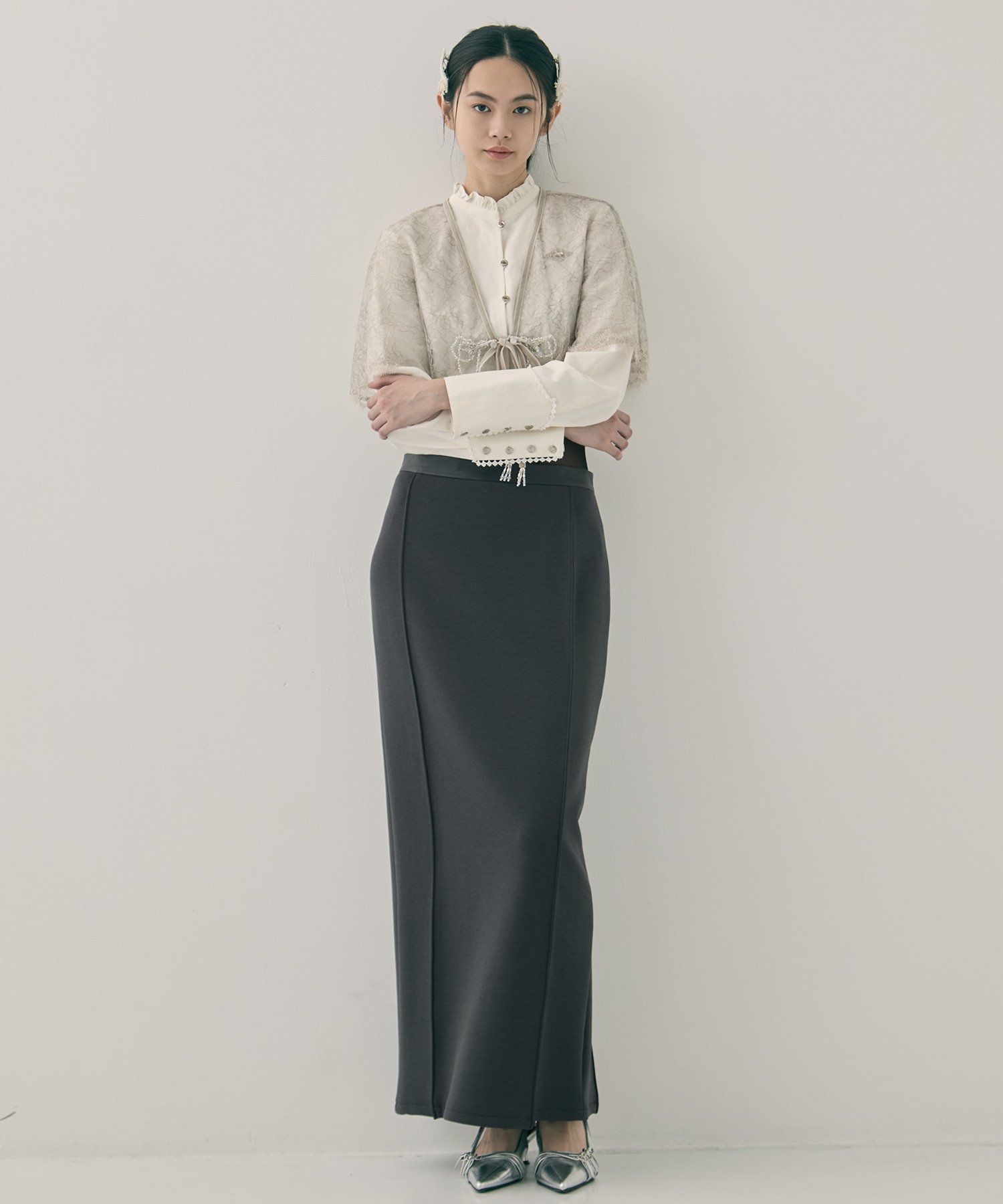 back curtain cropped blouse tanakadaisuke