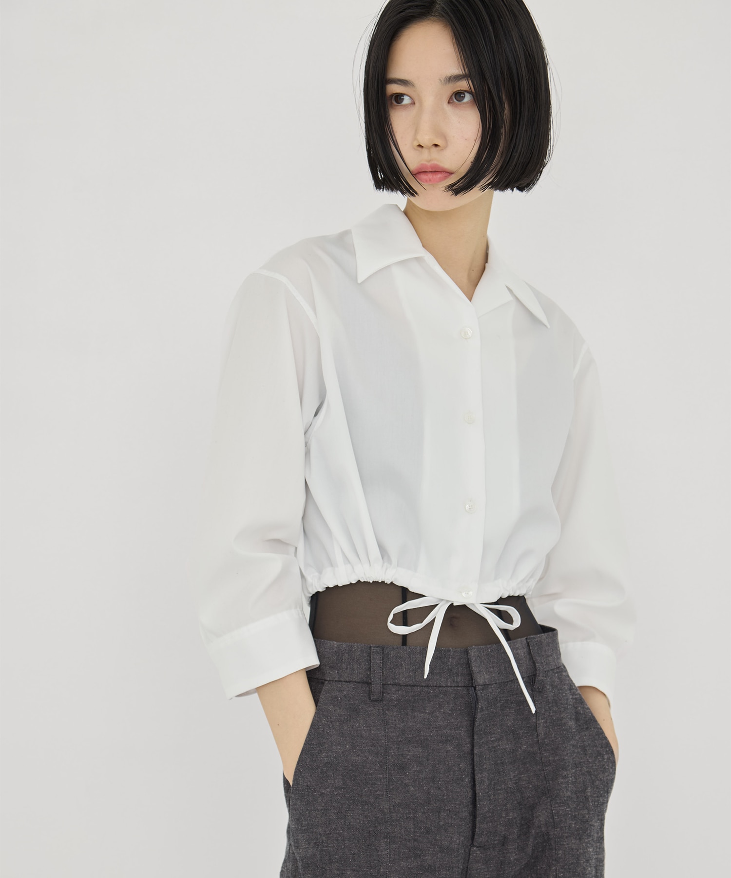 CROPPED COTTON OPEN-COLLAR SHIRT CINOH