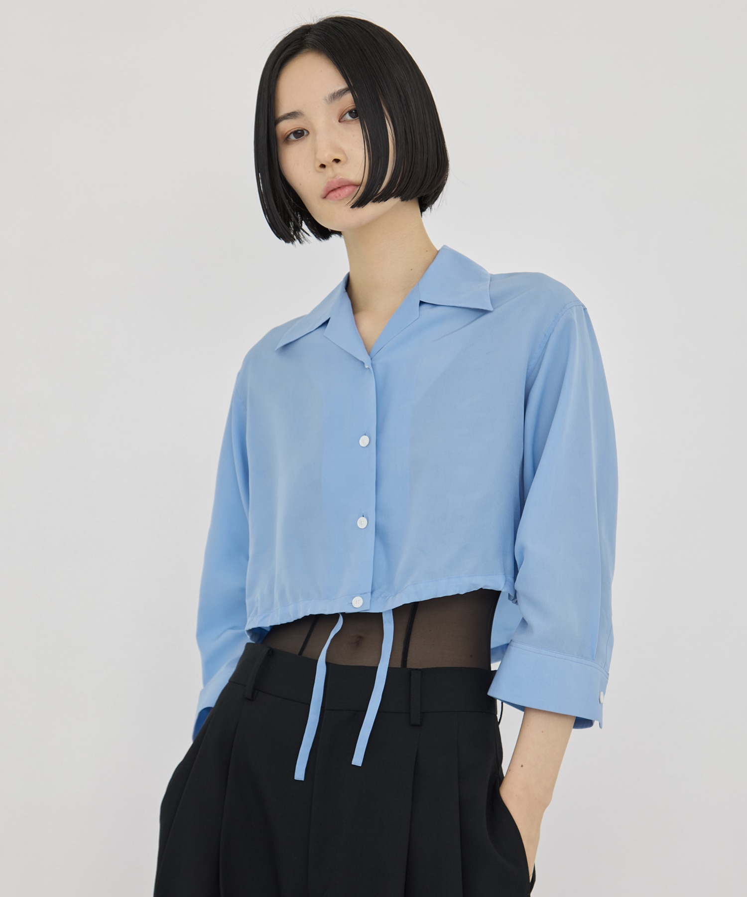 CROPPED COTTON OPEN-COLLAR SHIRT CINOH