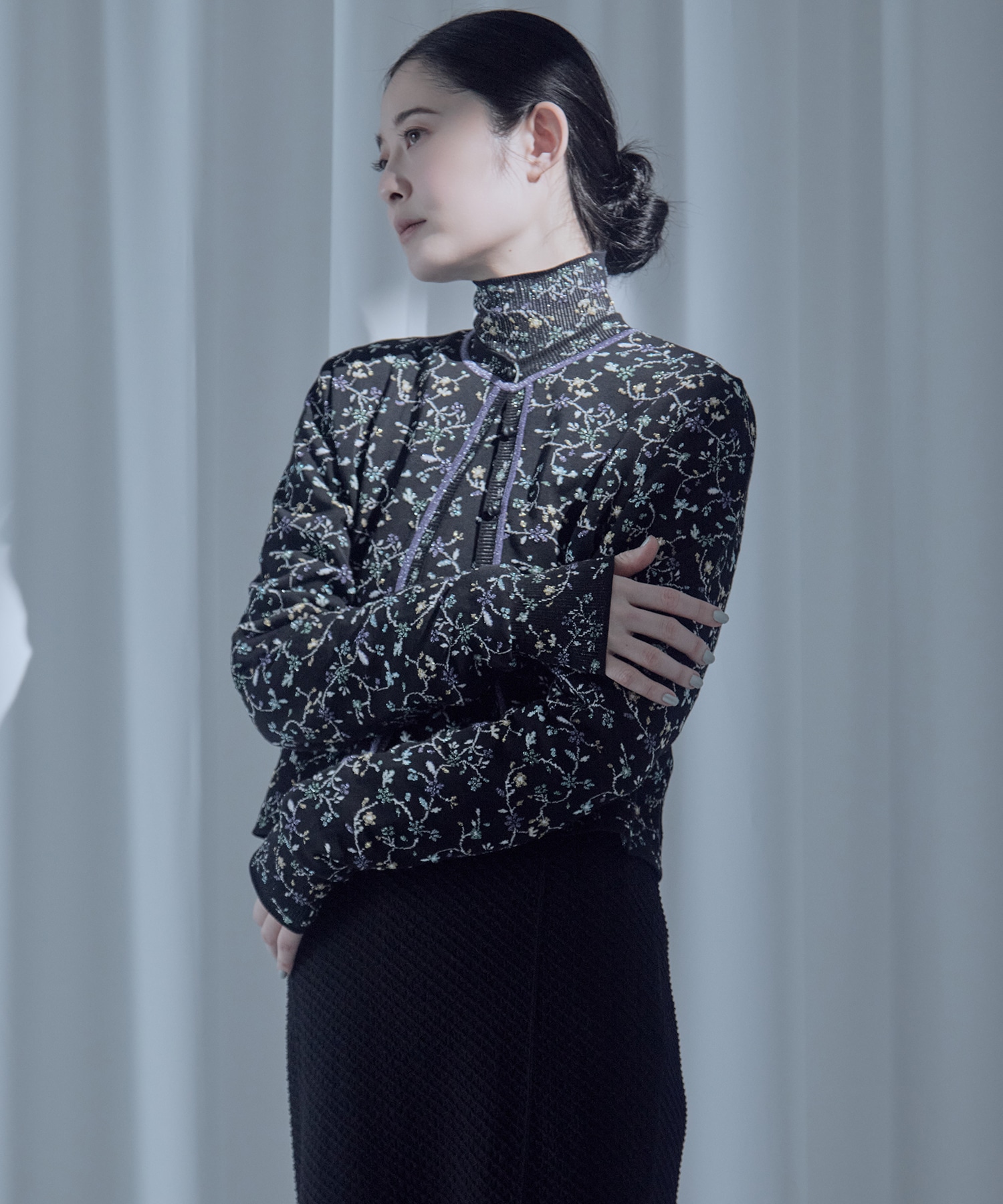 Floral Motif Glitter Knit Cardigan Mame Kurogouchi