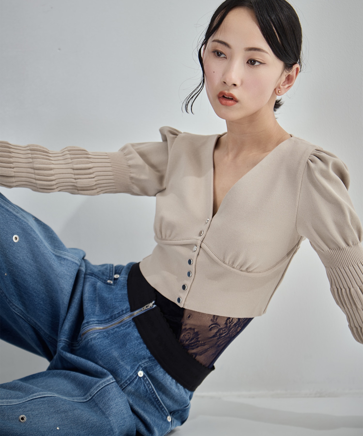 別注 STRIPE KNIT SHORT CARDIGAN FETICO